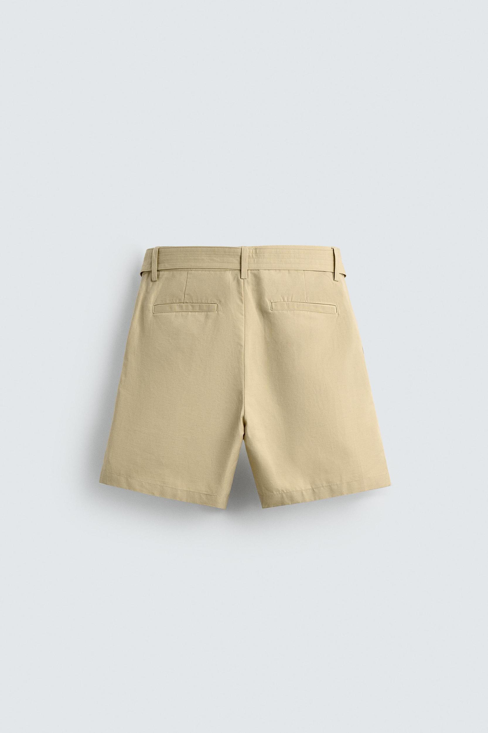 COTTON LINEN BELTED SHORTS Product Image