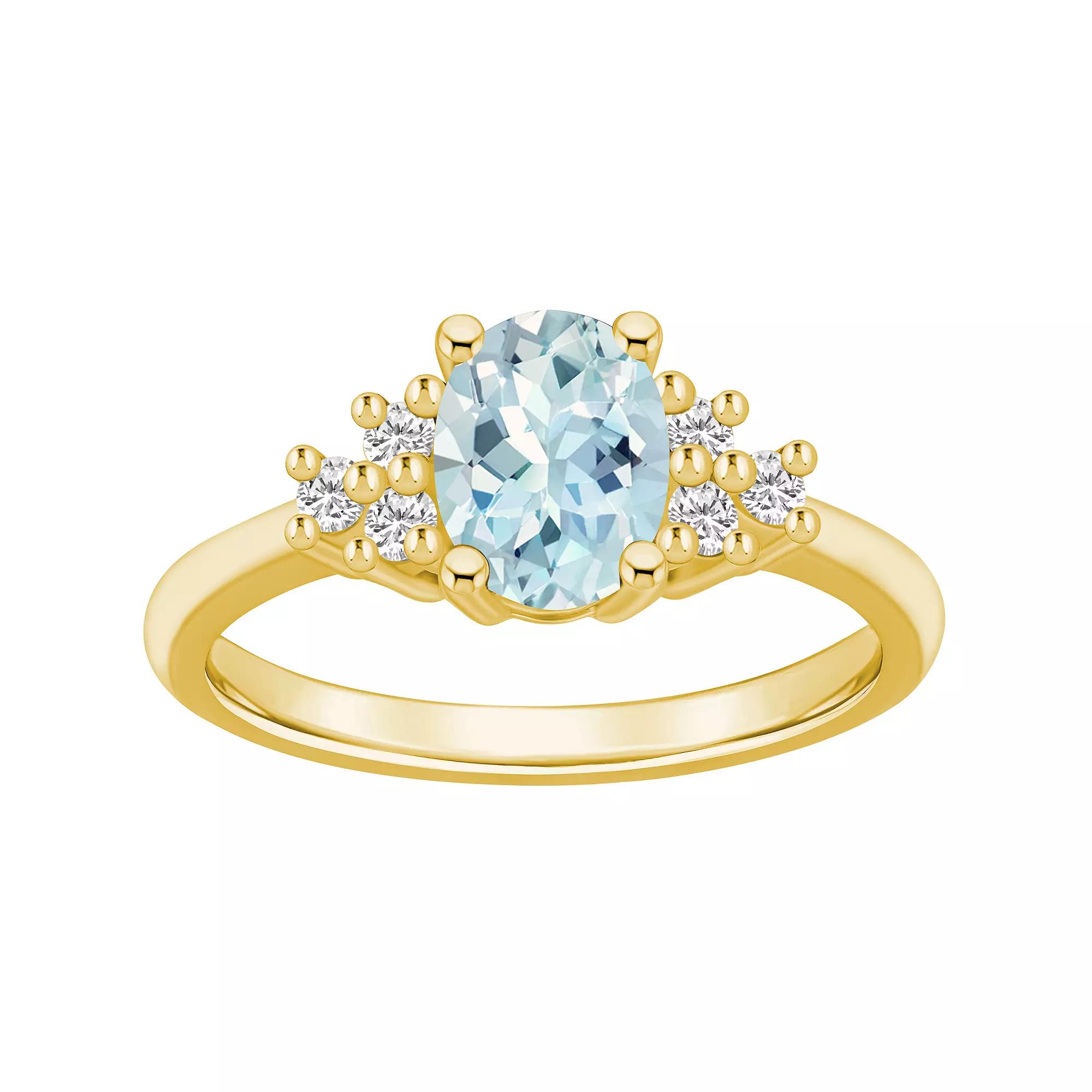 Alyson Layne 14k Gold Oval Aquamarine & 1/5 Carat T.W. Diamond Ring, Women's, Size: 9 Product Image