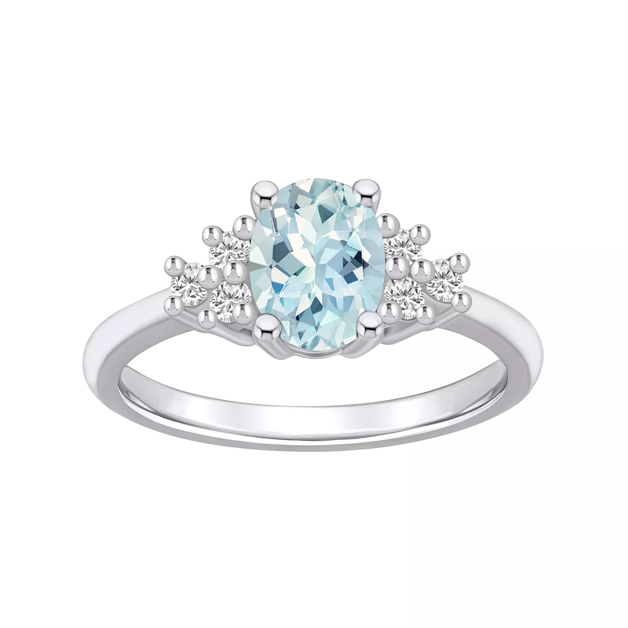 Alyson Layne 14k Gold Oval Aquamarine & 1/5 Carat T.W. Diamond Ring, Women's, Size: 9 Product Image