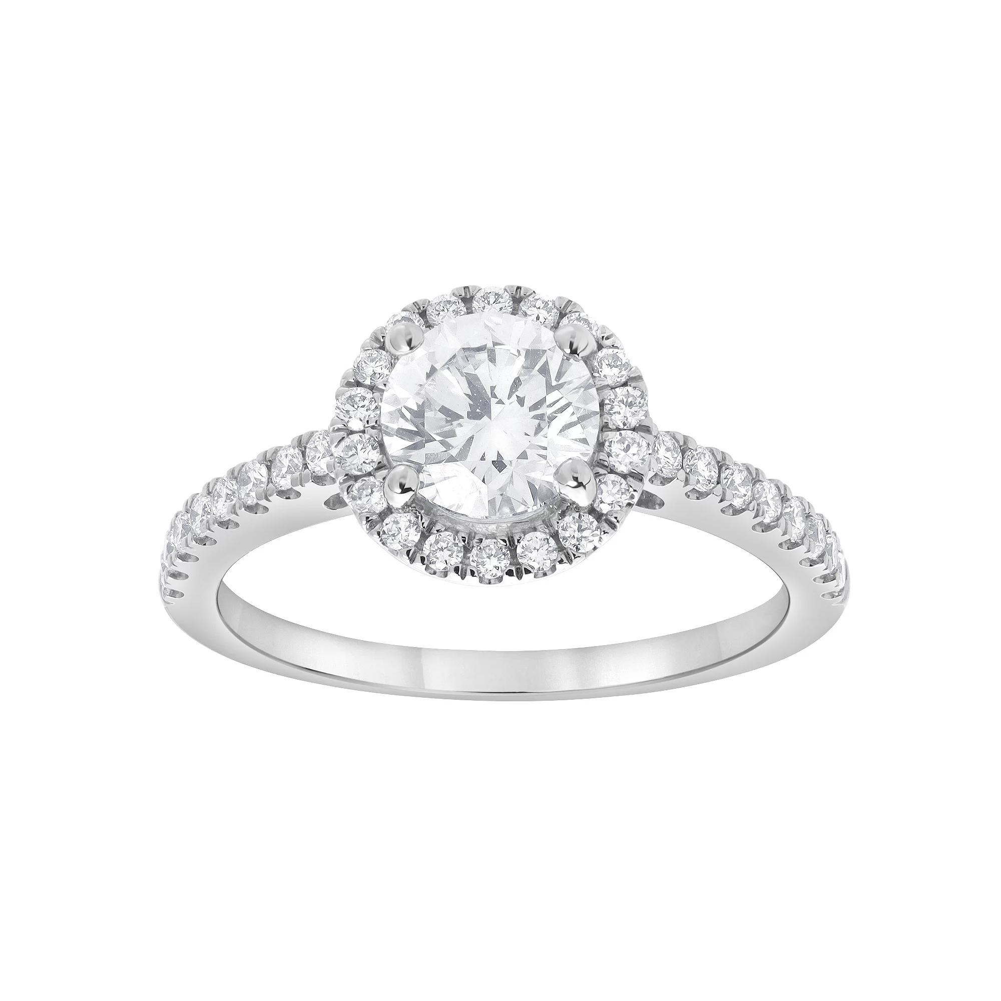 Diamond Brilliance 14k White Gold 1 1/3 Carat T.W. Lab-Grown Diamond Round Center Halo Engagement Ring, Women's,  Product Image