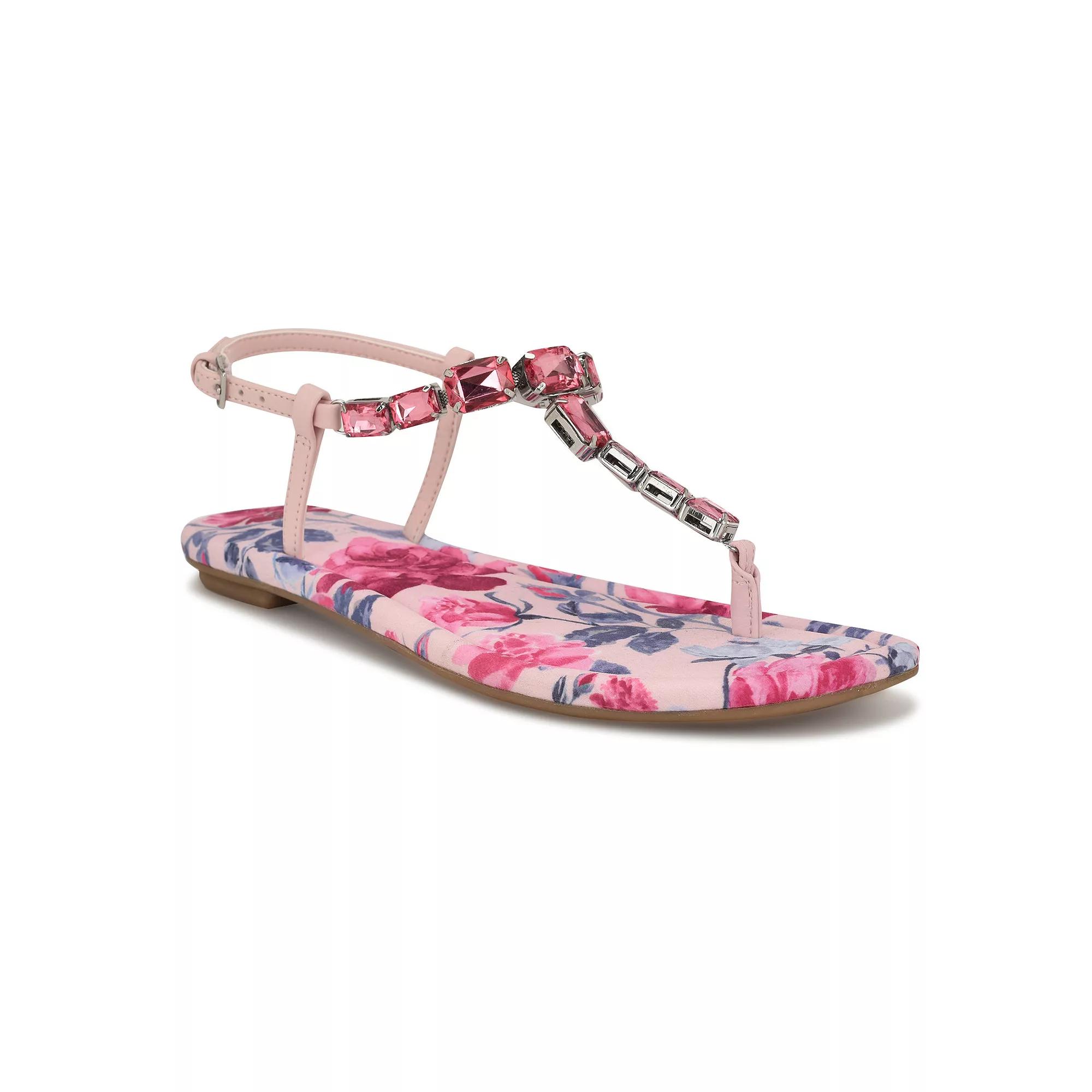 Nine West Dynasti Women's Square Toe Flat Embellished Sandals, Size: 9.5, Light Pink Product Image