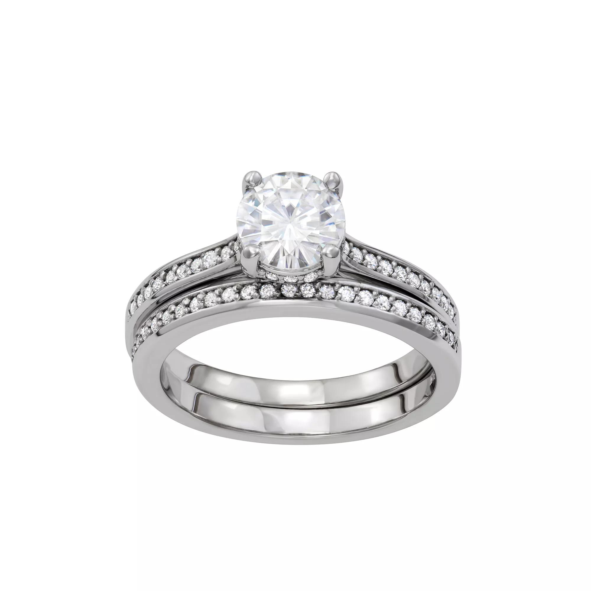 Charles & Colvard 14k White Gold 1 9/10 Carat T.W. Lab Created Moissanite Engagement Ring Set, Women's, Size: 8, 14k Whgold Product Image