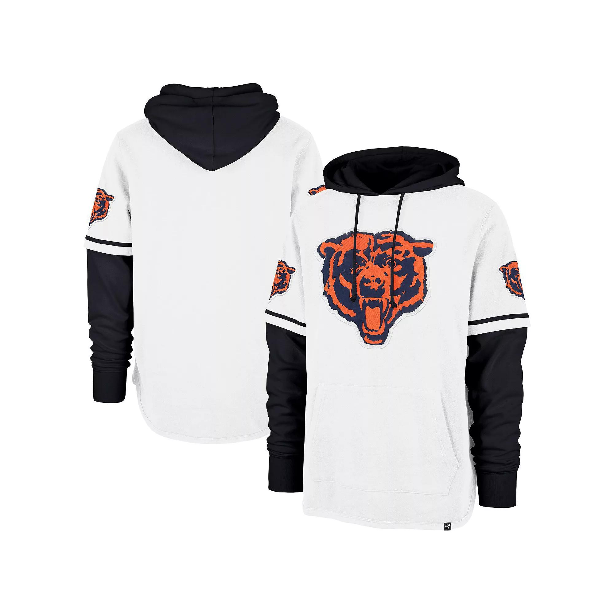 Men's '47  White Chicago Bears Throwback Shortstop Pullover Hoodie, Size: Medium Product Image