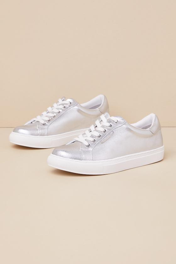 Sono Silver Metallic Coated Twill Lace-Up Sneakers Product Image