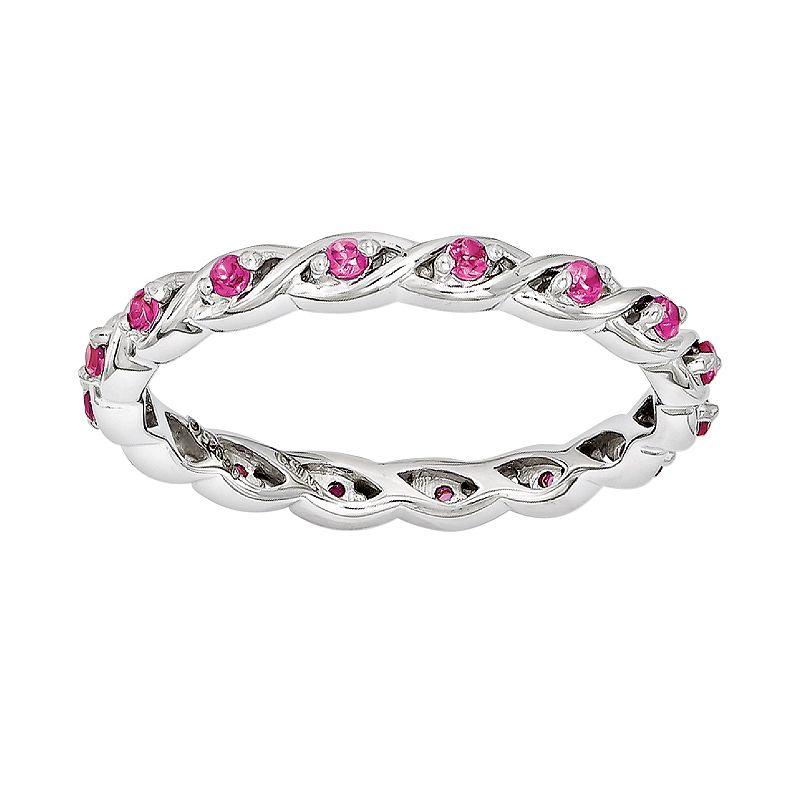 Stacks & Stones Sterling Silver Lab-Created Ruby Stack Ring, Women's,  Product Image