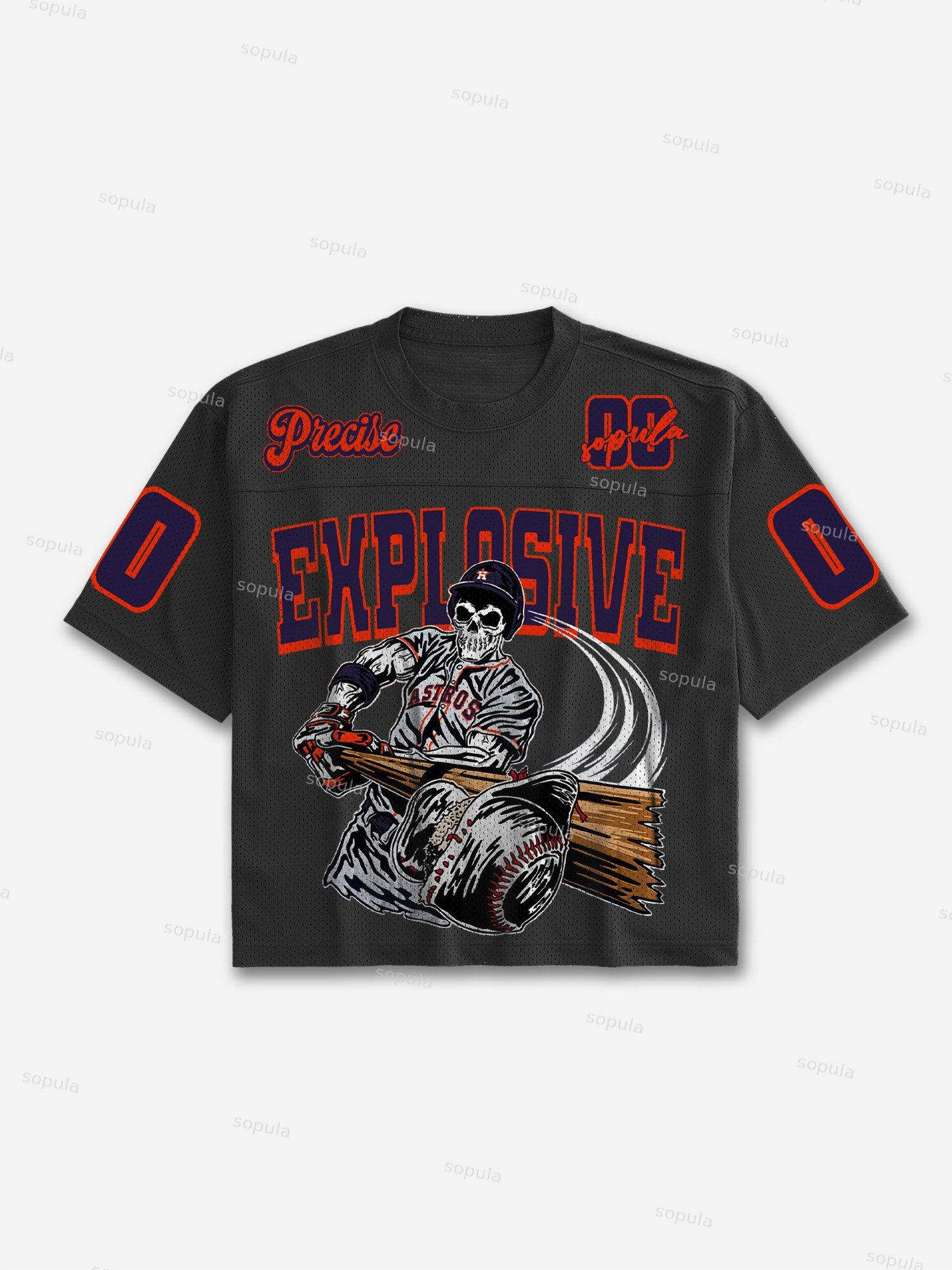 Skeleton Baseball Player Graphic Blokecore Football Jersey T-shirt Product Image