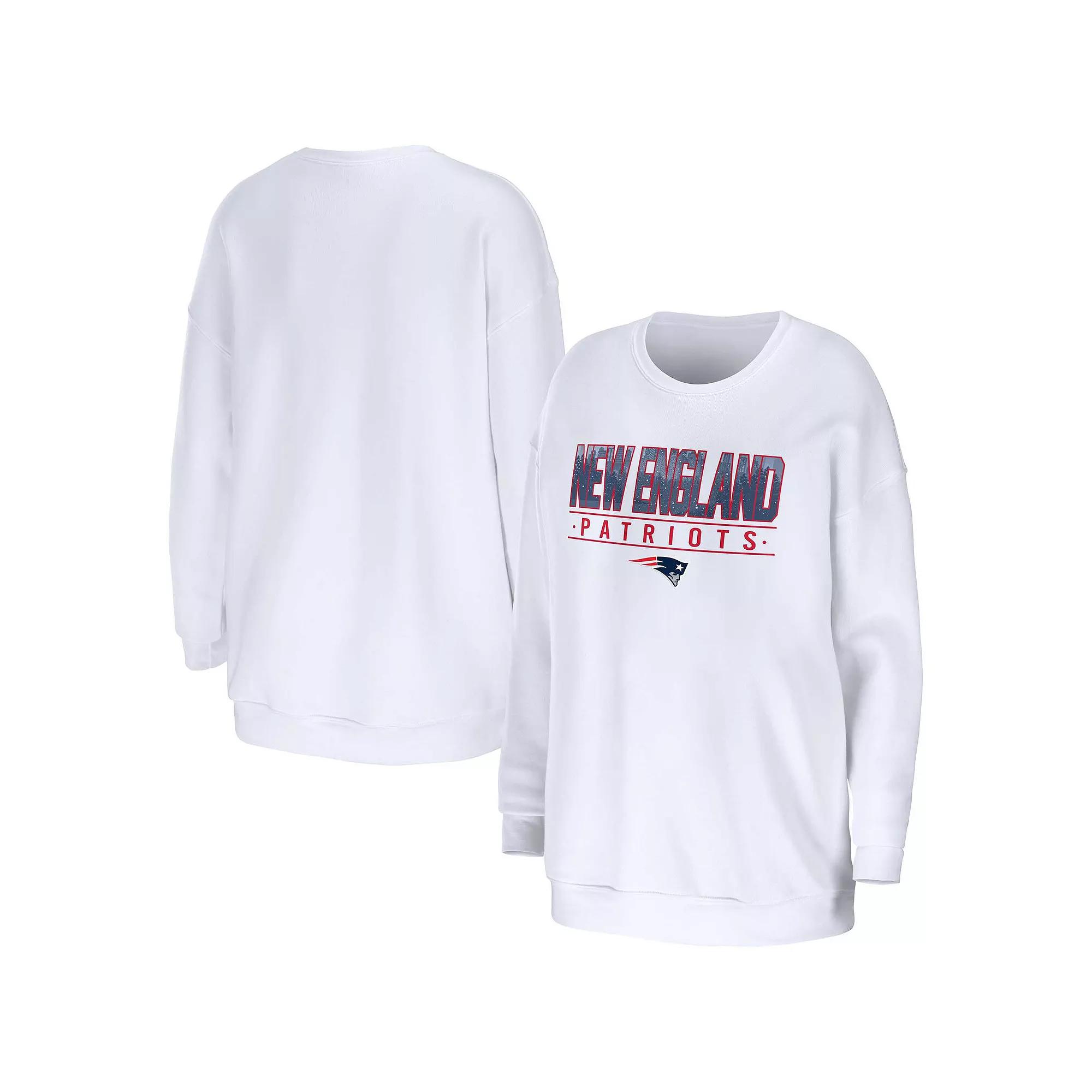 Women's WEAR by Erin Andrews White New England Patriots Domestic Pullover Sweatshirt, Size: Small Product Image