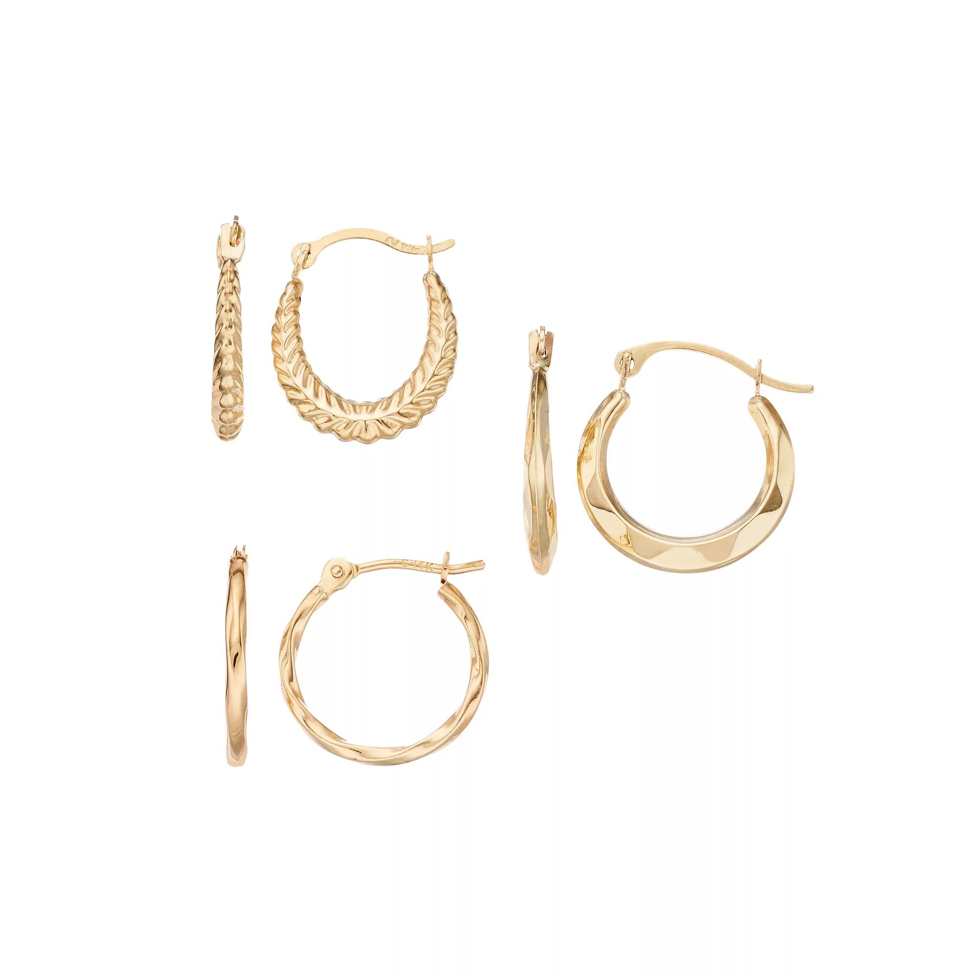 14k Gold Hoop Earring Set, Women's, Yellow Product Image
