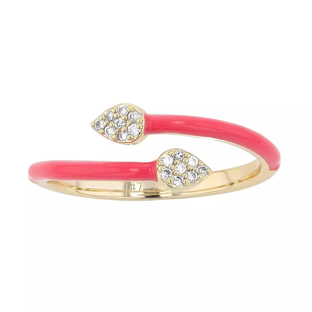 14k Gold-Plated Silver with Cubic Zirconia Pink Enamel Stacking Ring, Women's,  Product Image