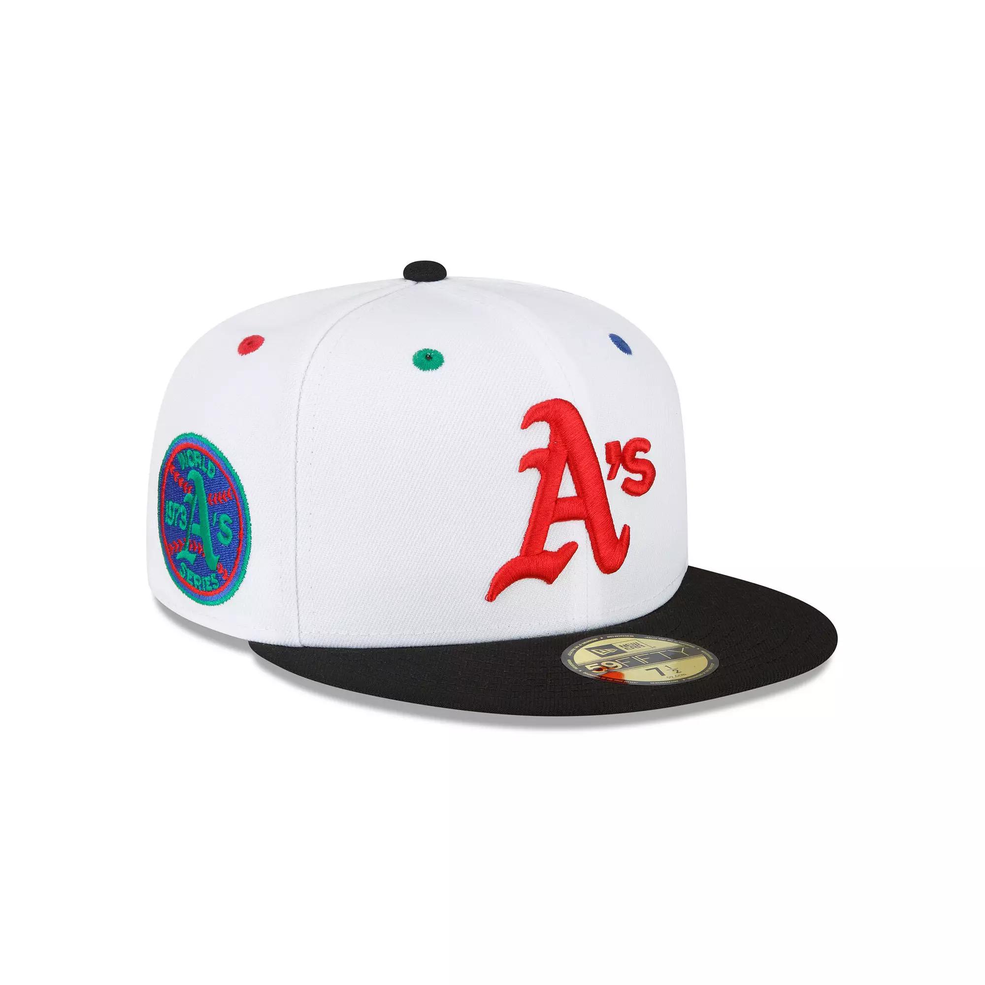 Men's New Era White/Black Oakland Athletics 1973 World Series Primary Eye 59FIFTY Fitted Hat,  Product Image