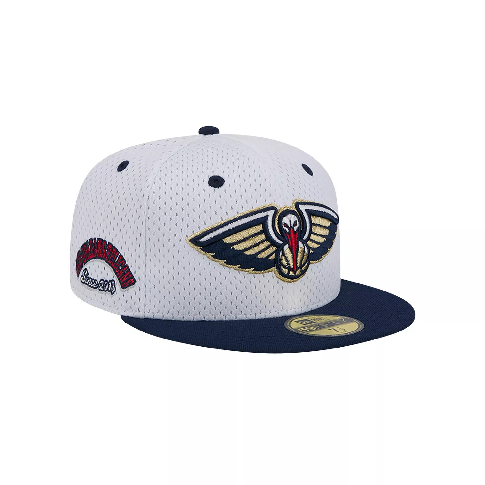Men's New Era White/Navy New Orleans Pelicans Throwback 2Tone 59FIFTY Fitted Hat,  Product Image