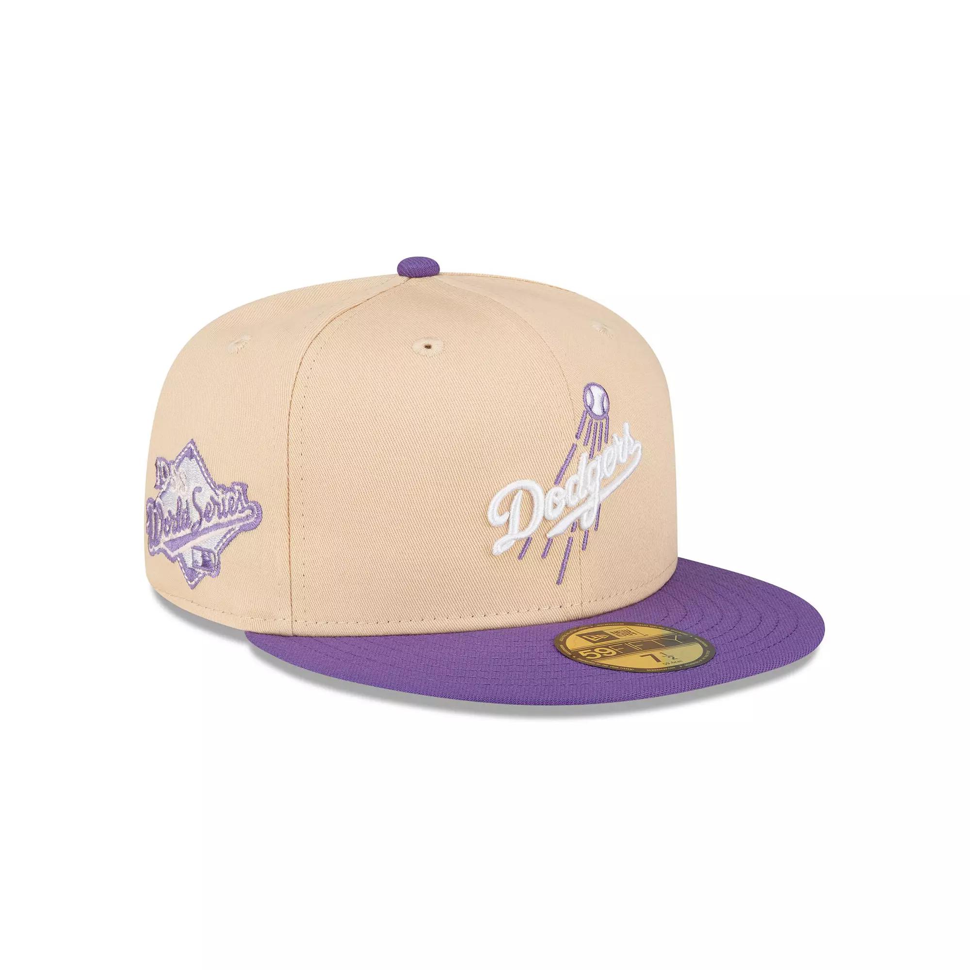 Men's New Era Peach/Purple Los Angeles Dodgers 1988 World Series Side Patch 59FIFTY Fitted Hat, Orange Product Image
