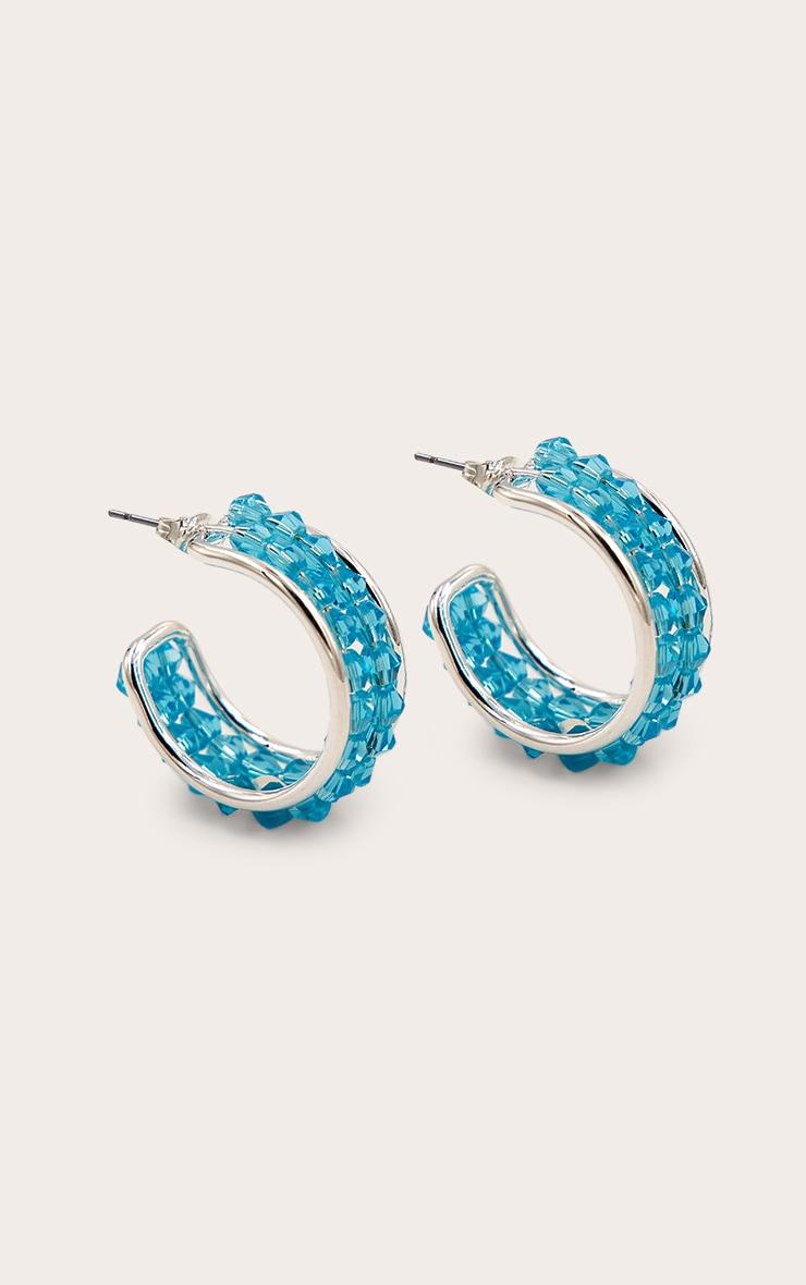 Silver Hoop Earrings with Turquoise Crystal Detail Product Image