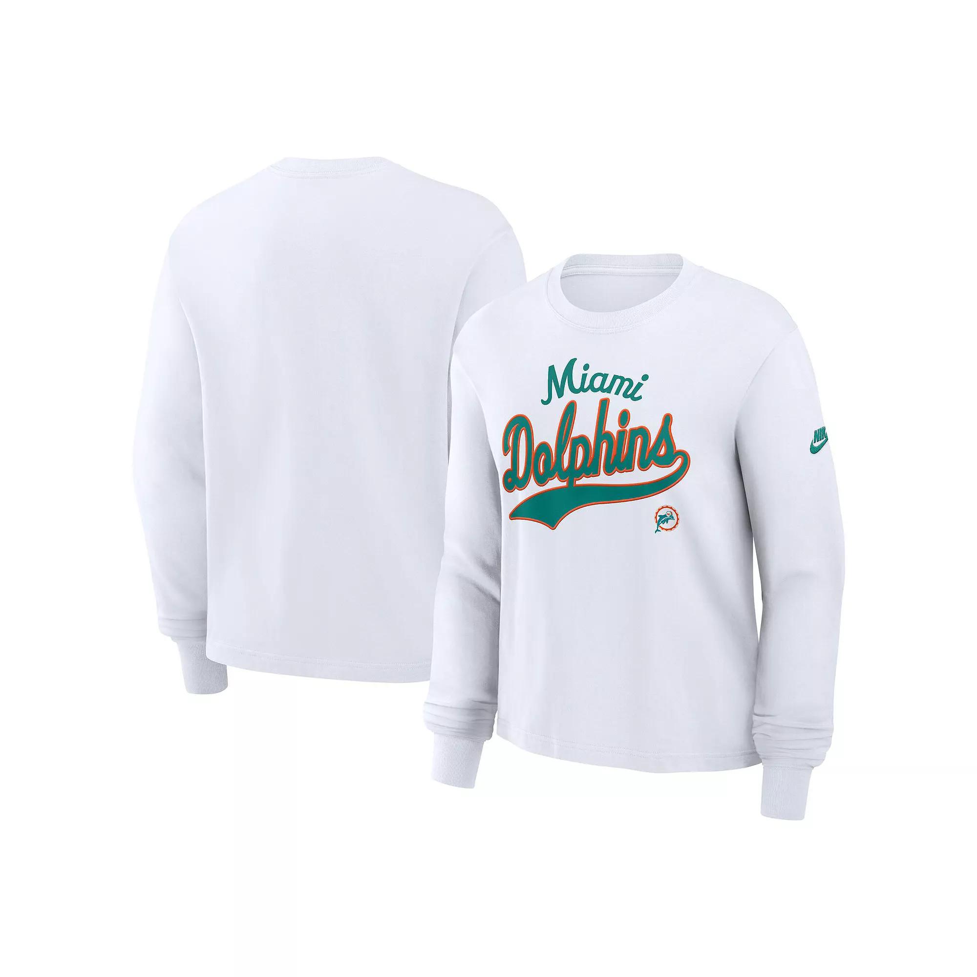 Women's Nike White Miami Dolphins Essential Long Sleeve Boxy T-Shirt,  Product Image