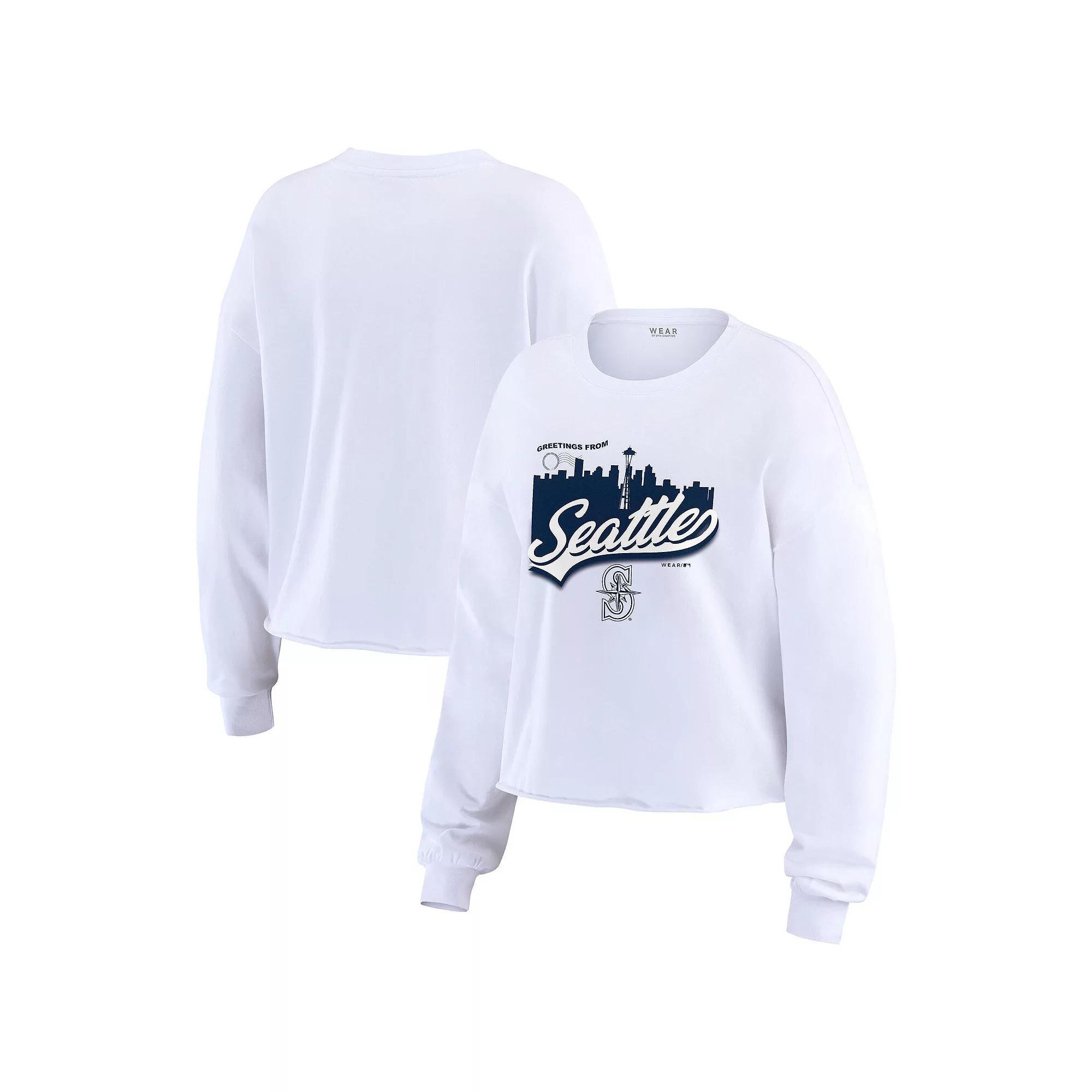 Women's WEAR by Erin Andrews White Seattle Mariners Domestic Postcard Long Sleeve T-Shirt, Size: XS Product Image
