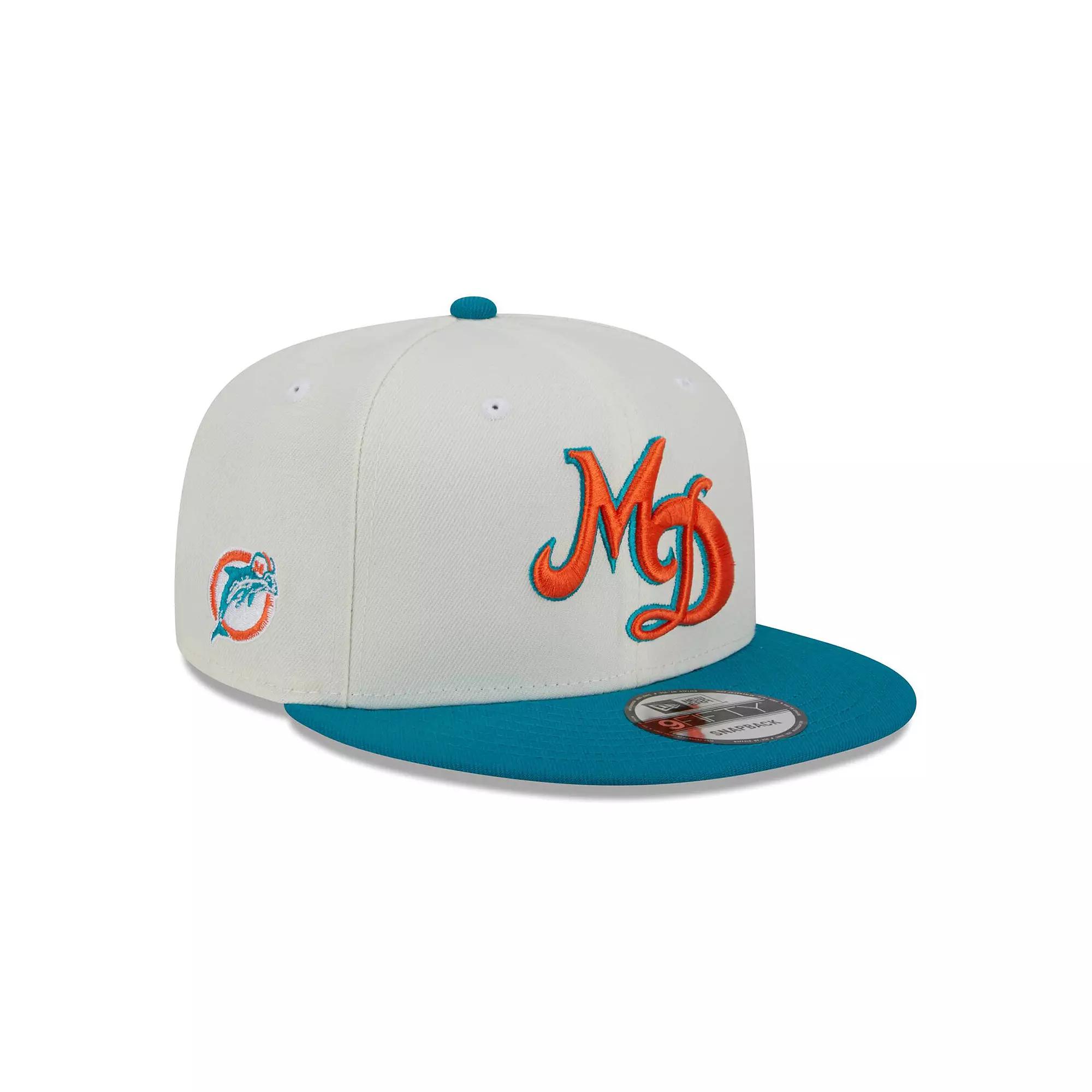 Men's New Era Cream/Aqua Miami Dolphins City Originals 9FIFTY Snapback Hat, Beige Product Image