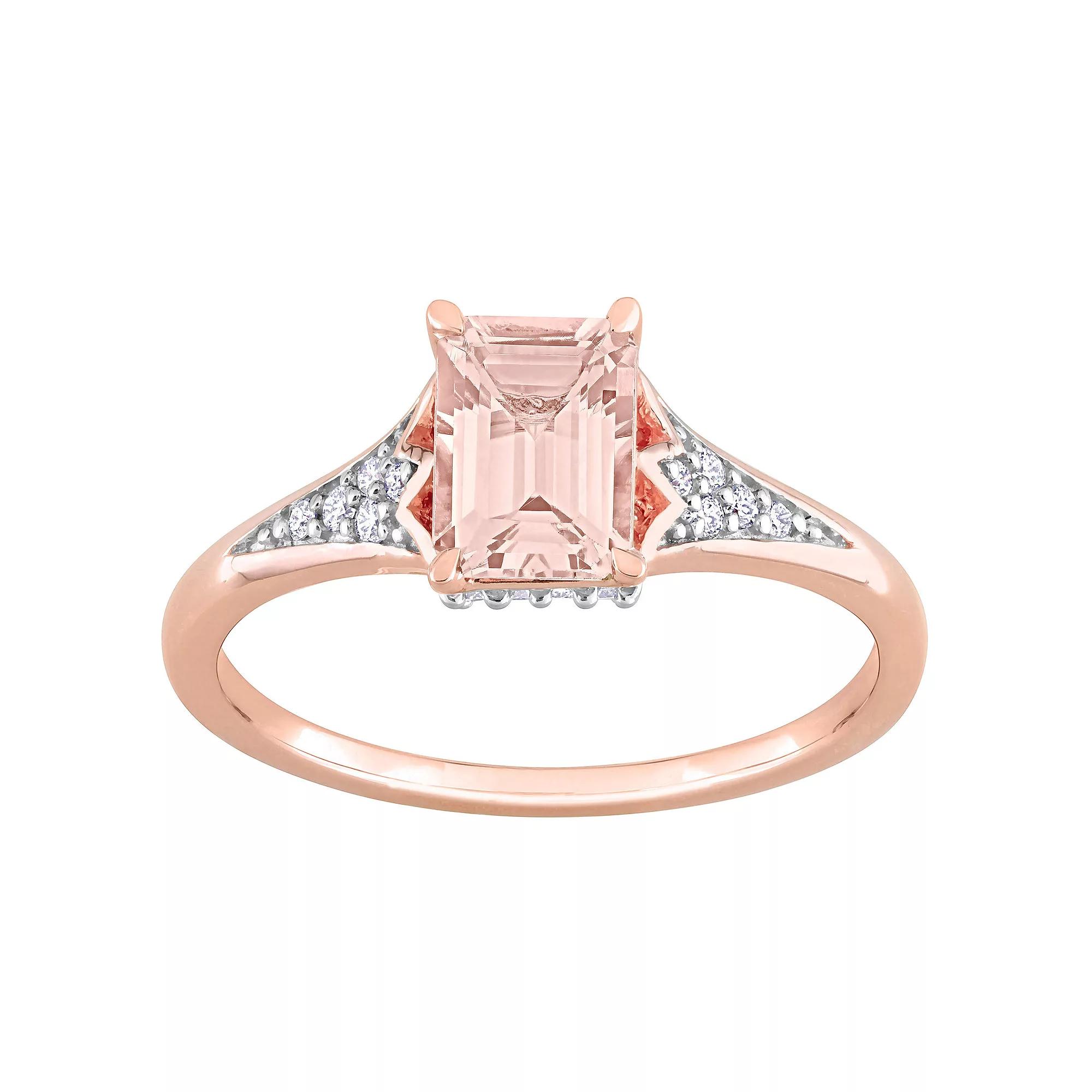 Stella Grace 10k Rose Gold Morganite & 1/10 Carat T.W. Diamond Engagement Ring, Women's, 10k Rsgold Product Image