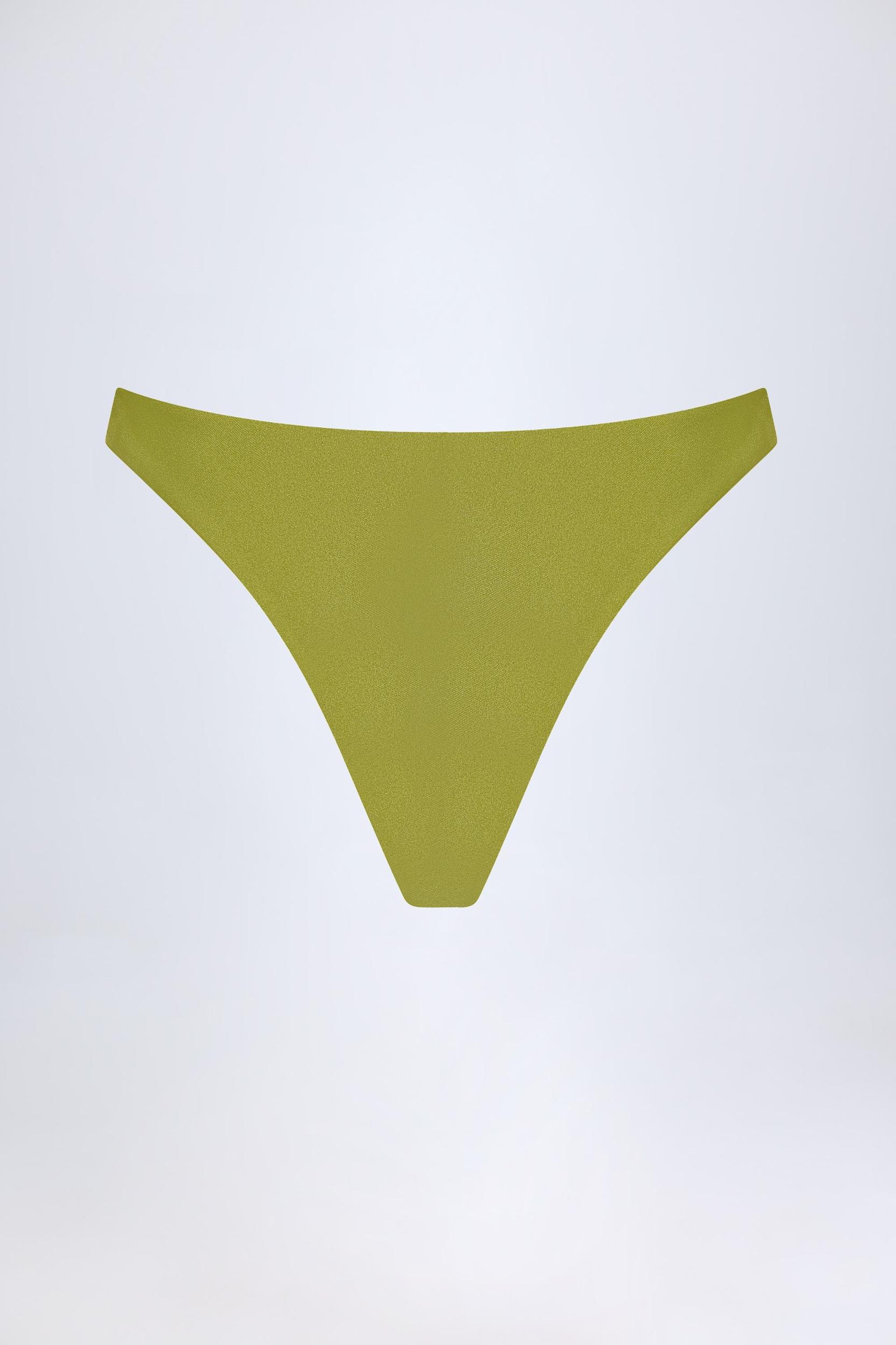 High-Leg Cheeky Bikini Bottoms in Olive Green Product Image