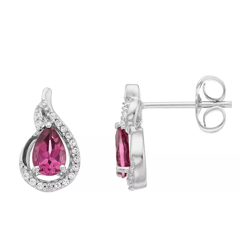 Sterling Silver Rhodolite Garnet & Lab-Created White Sapphire Teardrop Stud Earrings, Women's Product Image