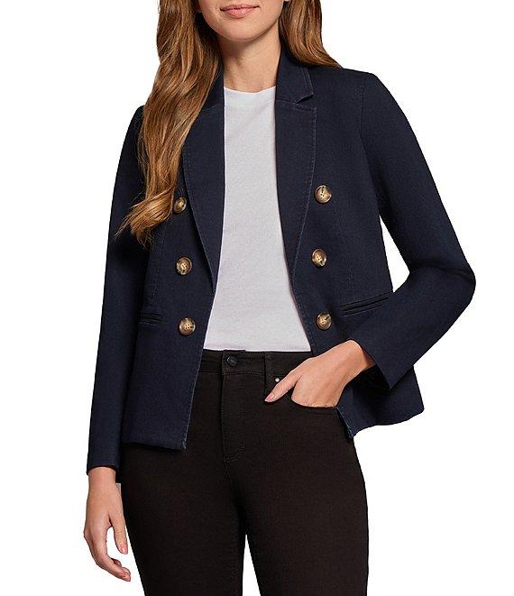 Jones New York City Denim Faux Double-Breasted Notch Lapel Open-Front Jacket Product Image