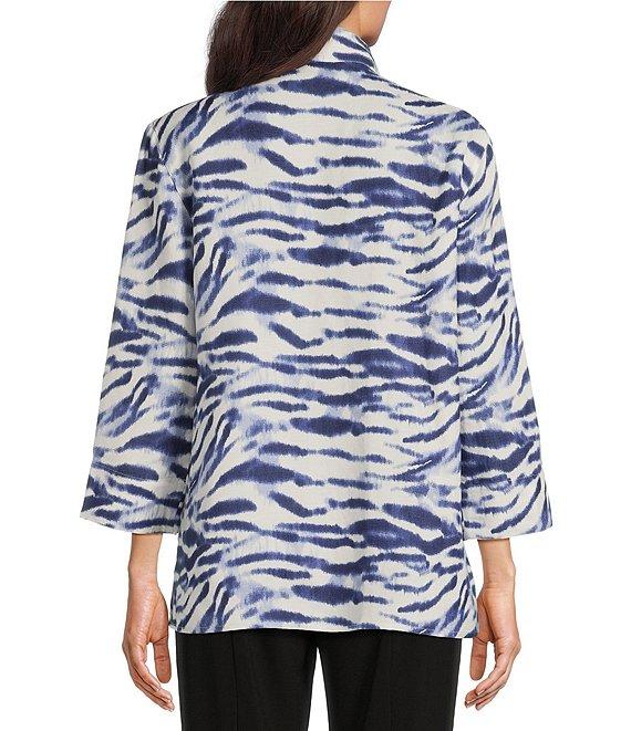 Ali Miles Zebra Print Wire Collar 3/4 Sleeve Button Front Tunic Product Image