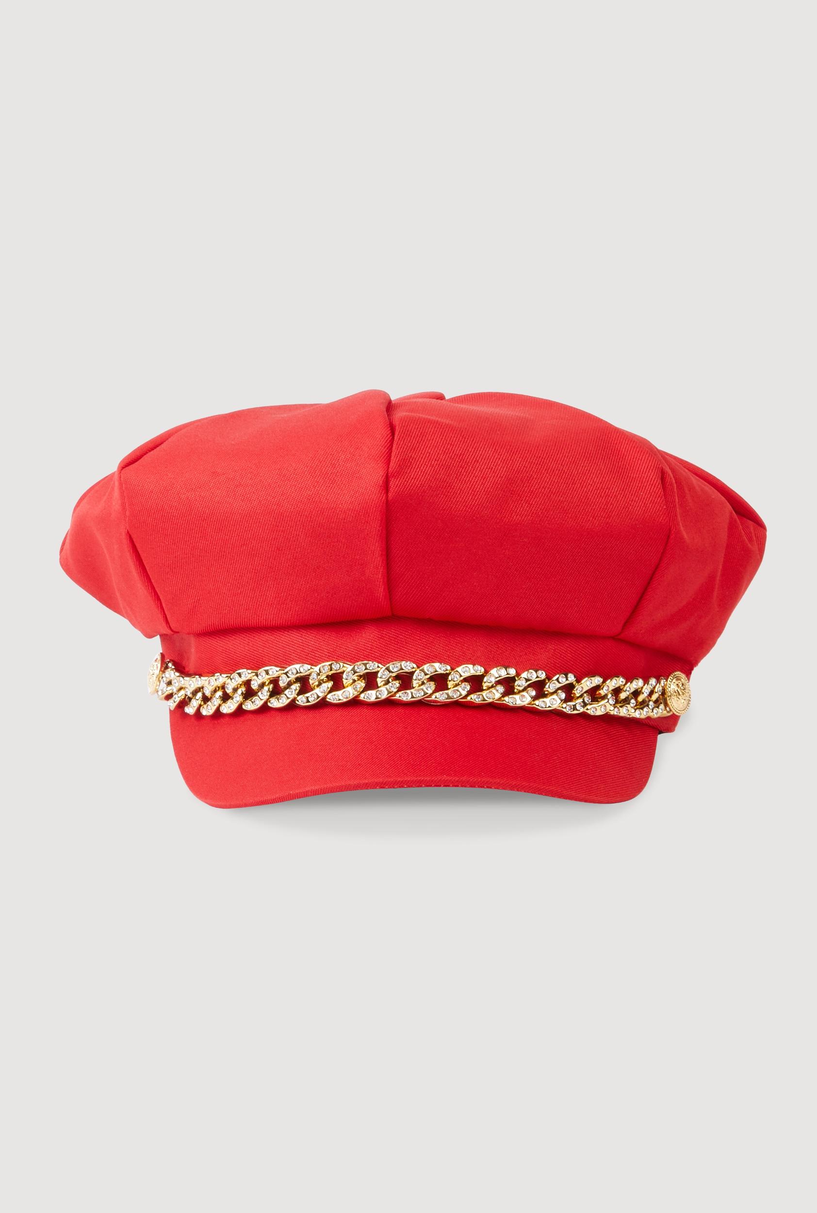 Womens Rhinestone Chain Detail Cabbie Hat Product Image