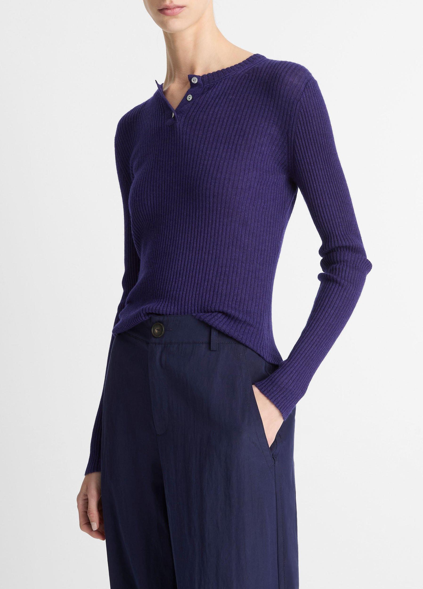 Ribbed Cashmere-Silk Henley Sweater Product Image