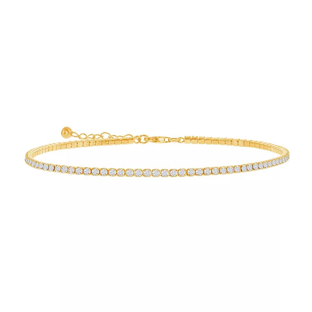 Sterling Silver 2 mm Cubic Zirconia Tennis Anklet, Womens Gold Tone Product Image