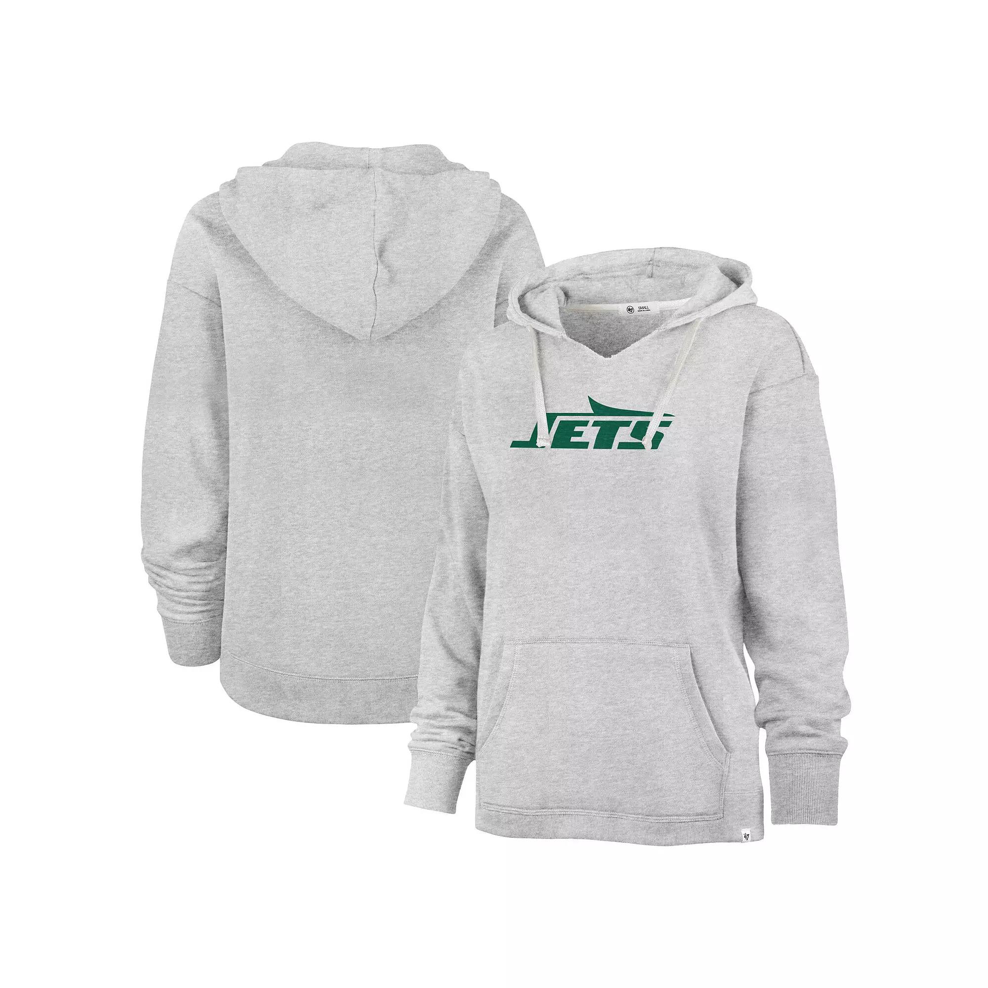 Women's '47 Gray New York Jets Premier Kennedy V-Neck Pullover Hoodie,  Product Image