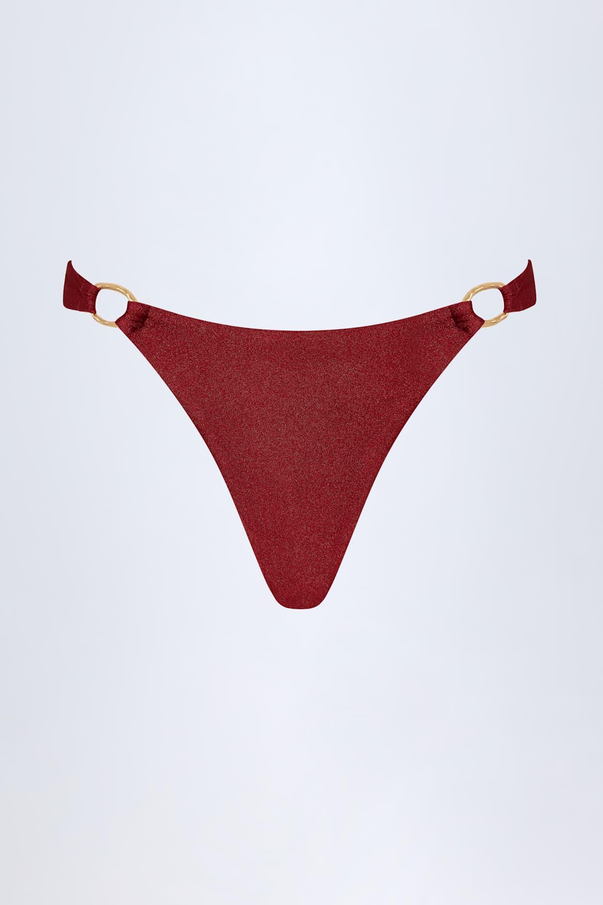 Hardware-Detail Thong Bikini Bottoms in Dark Cherry Product Image