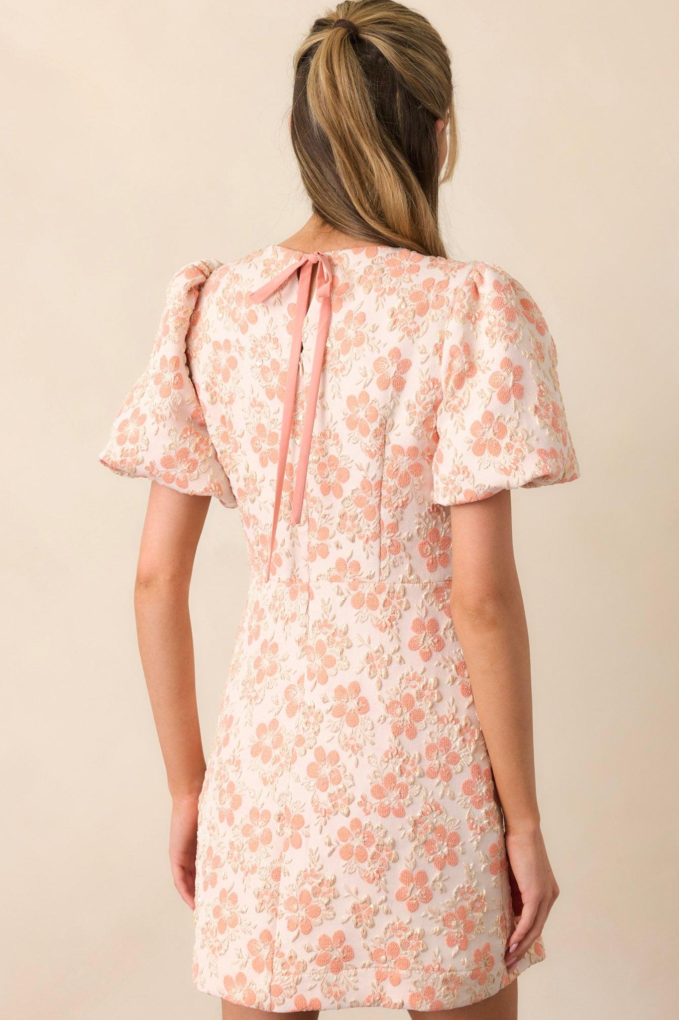 Little Luxuries Apricot Jacquard Floral Mini Dress Product Image