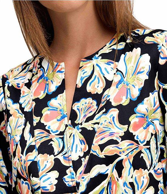 Foxcroft Alicia Wrinkle-Free Floral Cotton Sateen Split V-Neck 3/4 Sleeve Button-Front Shirt Product Image