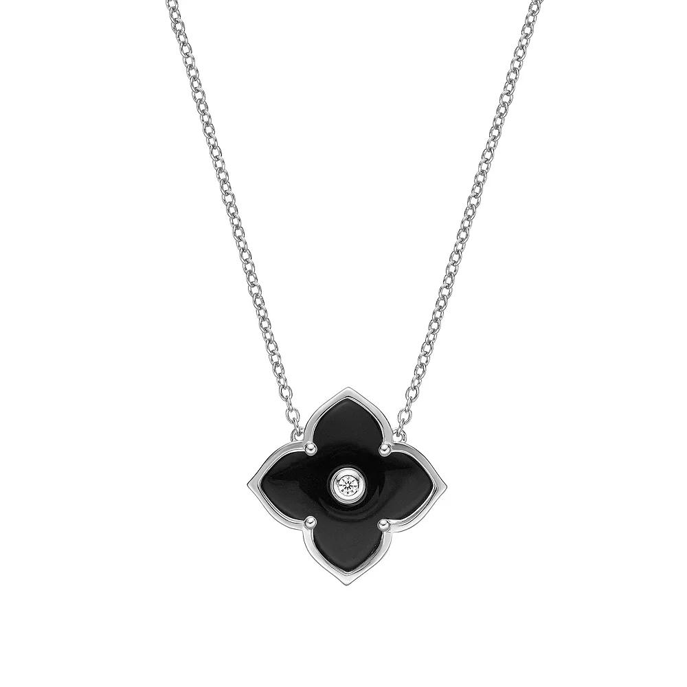 Gemminded Sterling Silver Black Onyx & Cubic Zirconia Flower Pendant Necklace, Women's, Size: 18" Product Image