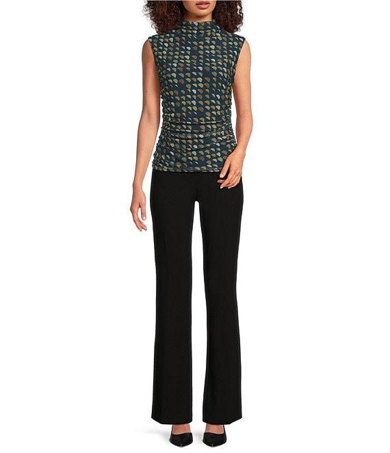 Calvin Klein Geometric Mesh Mock Neck Sleeveless Ruched Top Product Image