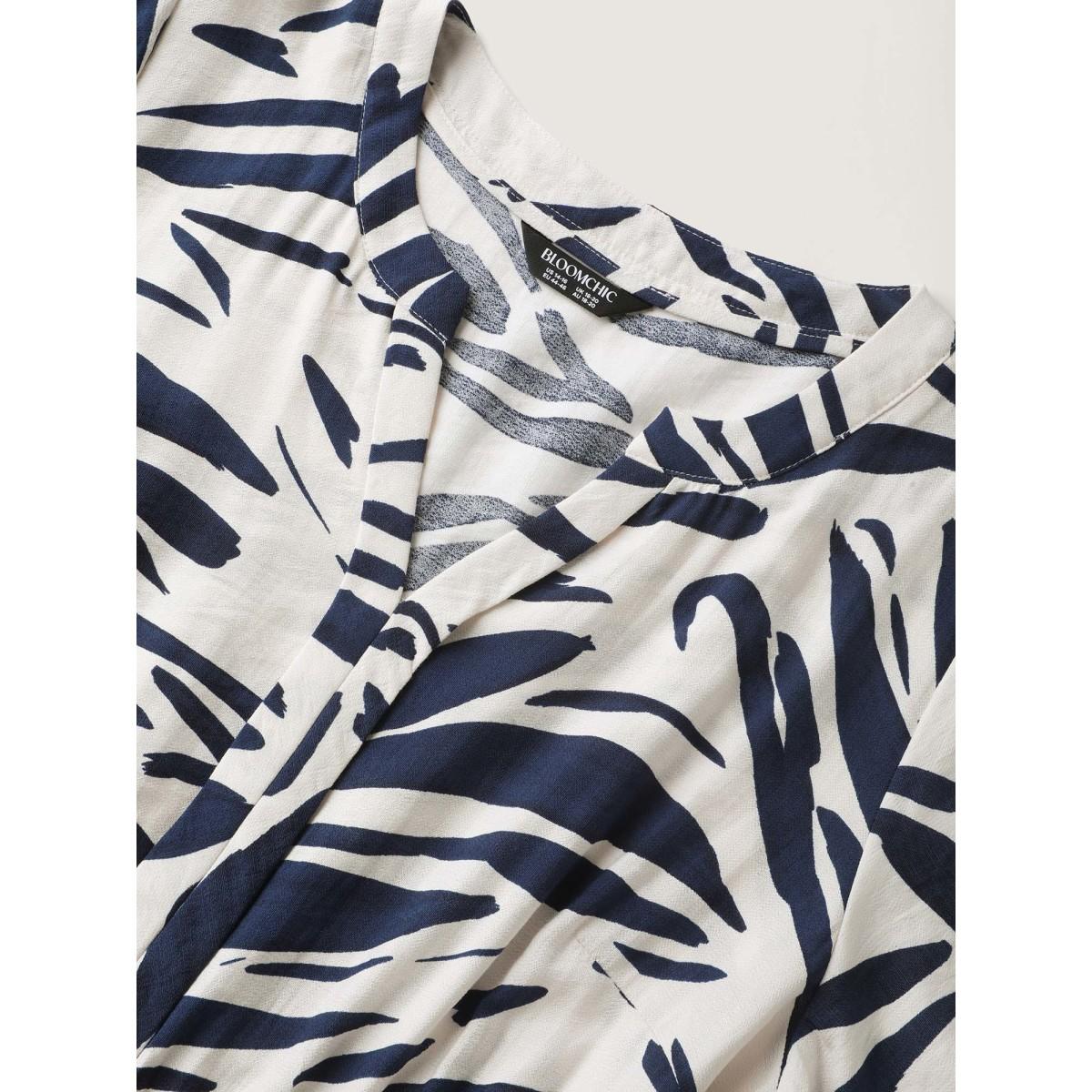 Plus Size Abstract Print Belted Pockets Midi Dress Ivory Women Office Belted Notched collar Short sleeve Curvy BloomChic 12/L Product Image