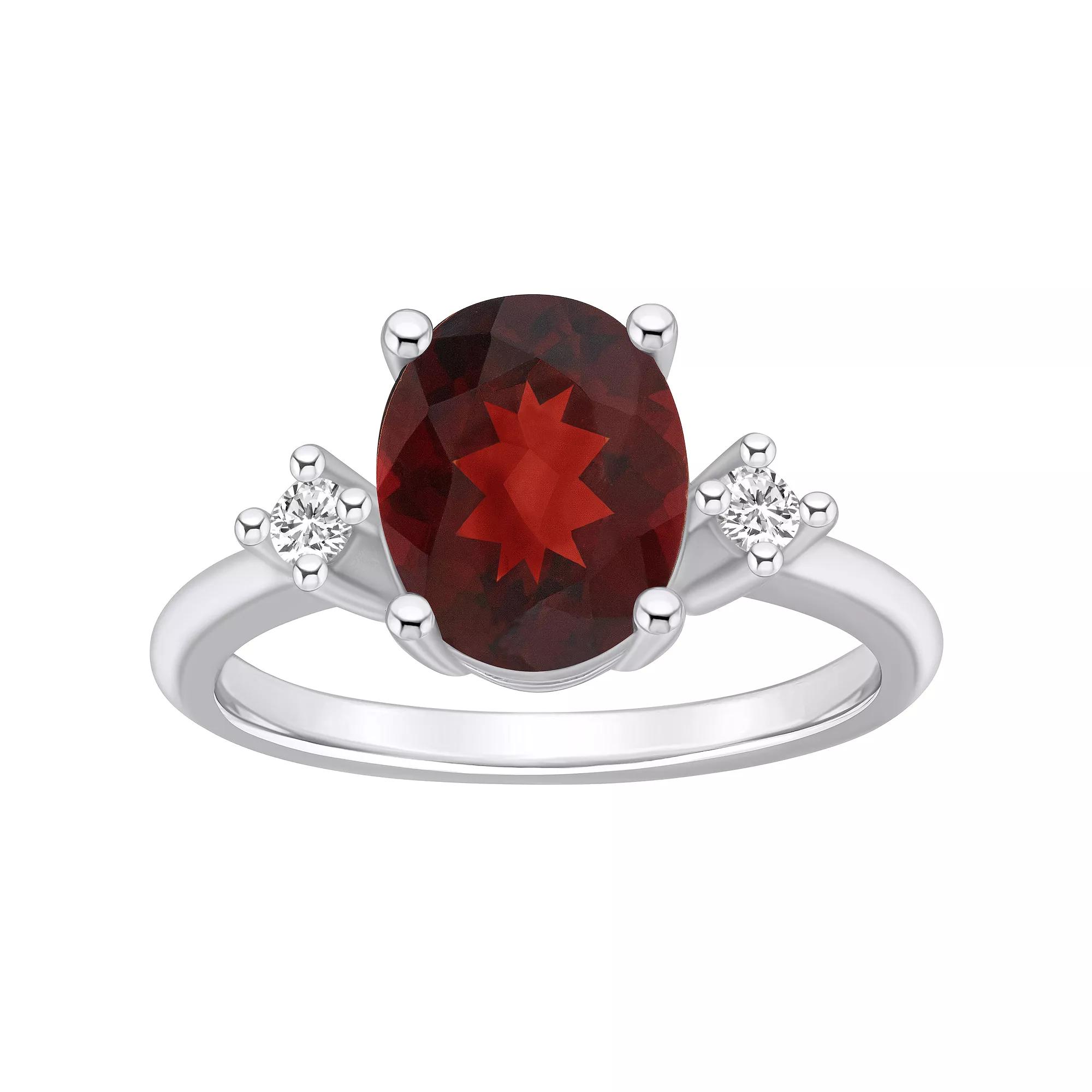 Alyson Layne 14k White Gold Oval Garnet & 1/10 Carat T.W. Diamond Ring, Women's Product Image