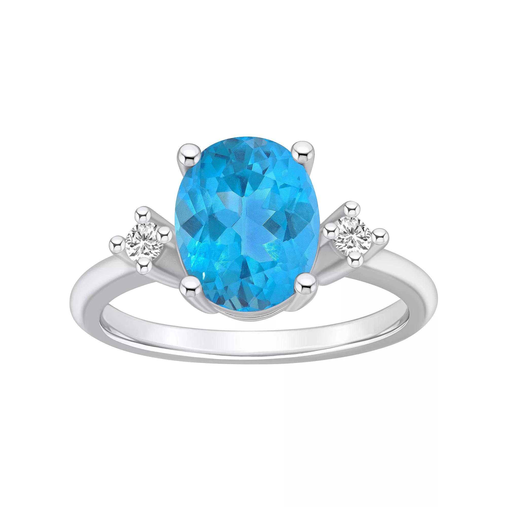 Alyson Layne 14k Gold Oval Blue Topaz & 1/10 Carat T.W. Diamond Ring, Women's, Size: 7 Product Image
