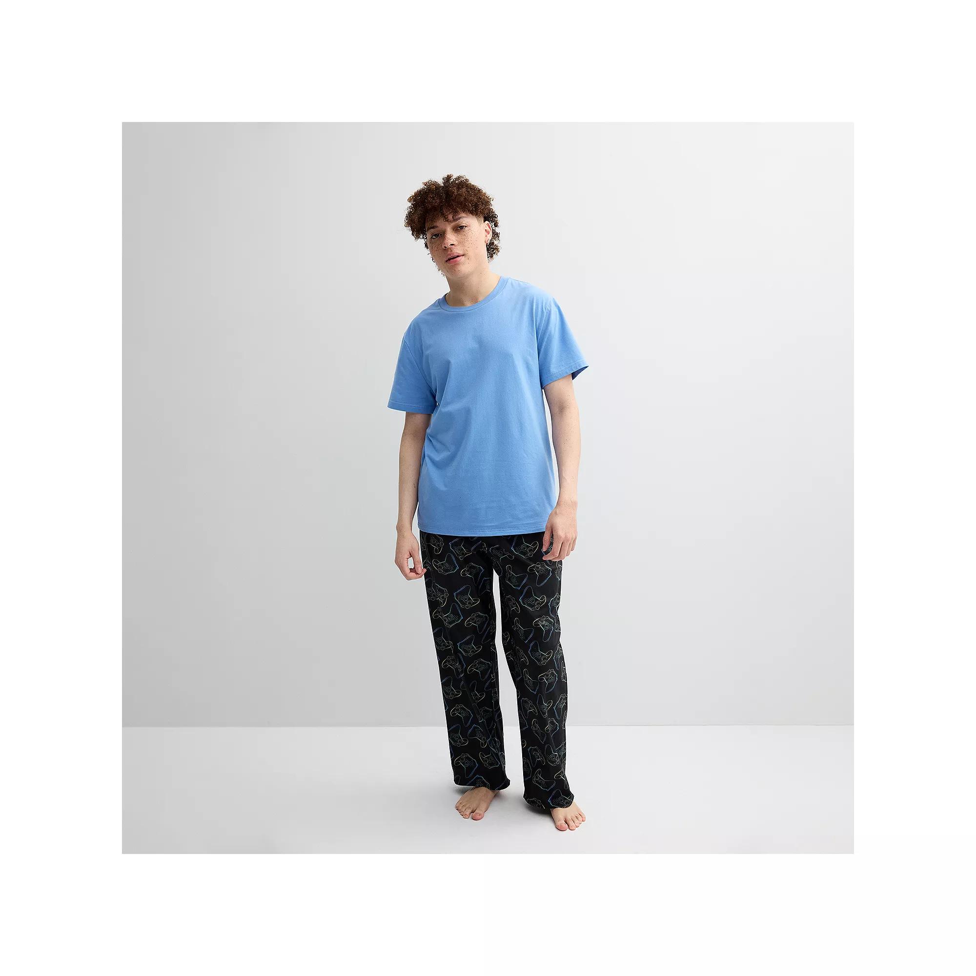 Mens PJs + PANCAKES Pajama T-Shirt & Gamer Print Fleece Pajama Pants Set Product Image