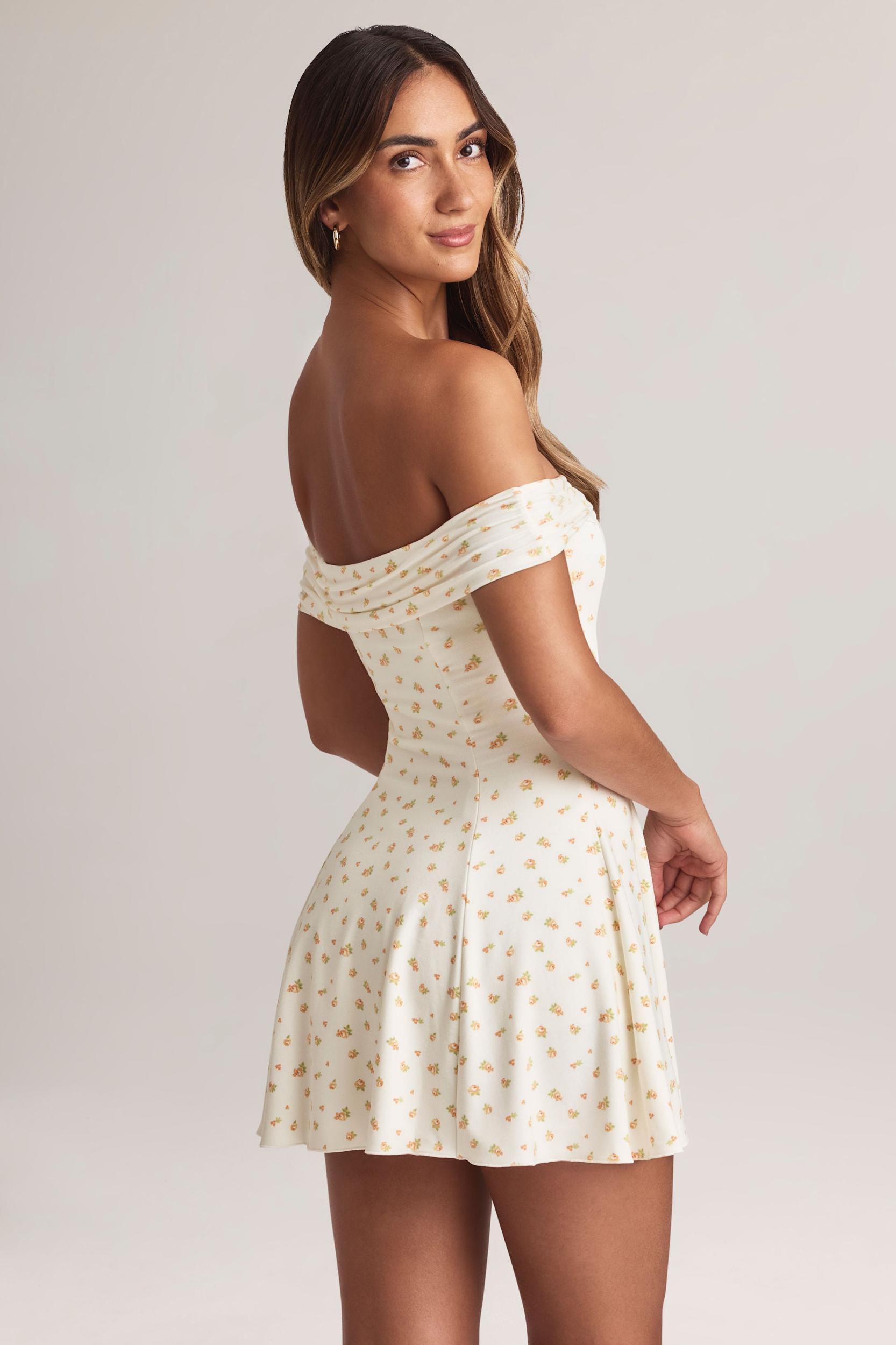 Modal Off-Shoulder A-Line Mini Dress in Floral Print Product Image