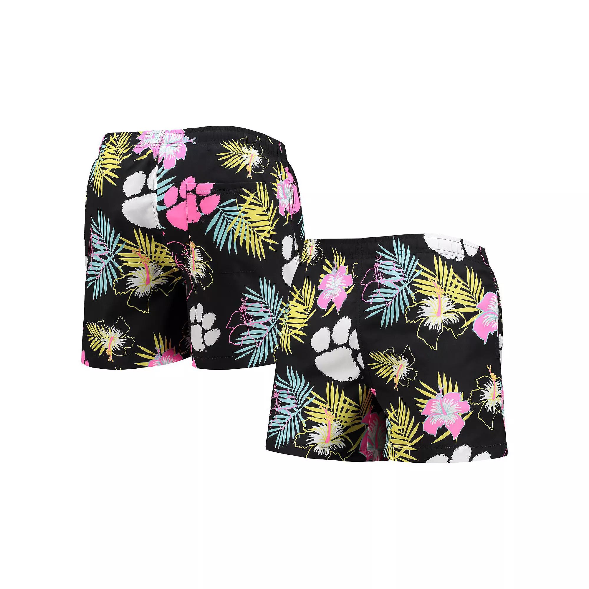 Men's FOCO Black Clemson Tigers Neon Floral Swim Trunks,  Product Image