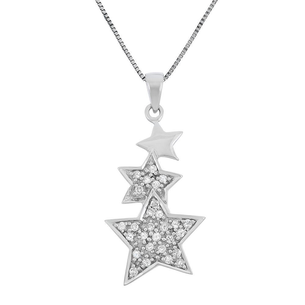 1/5 Carat T.W. Diamond Sterling Silver Triple Star Pendant Necklace, Women's, Size: 18", White Product Image