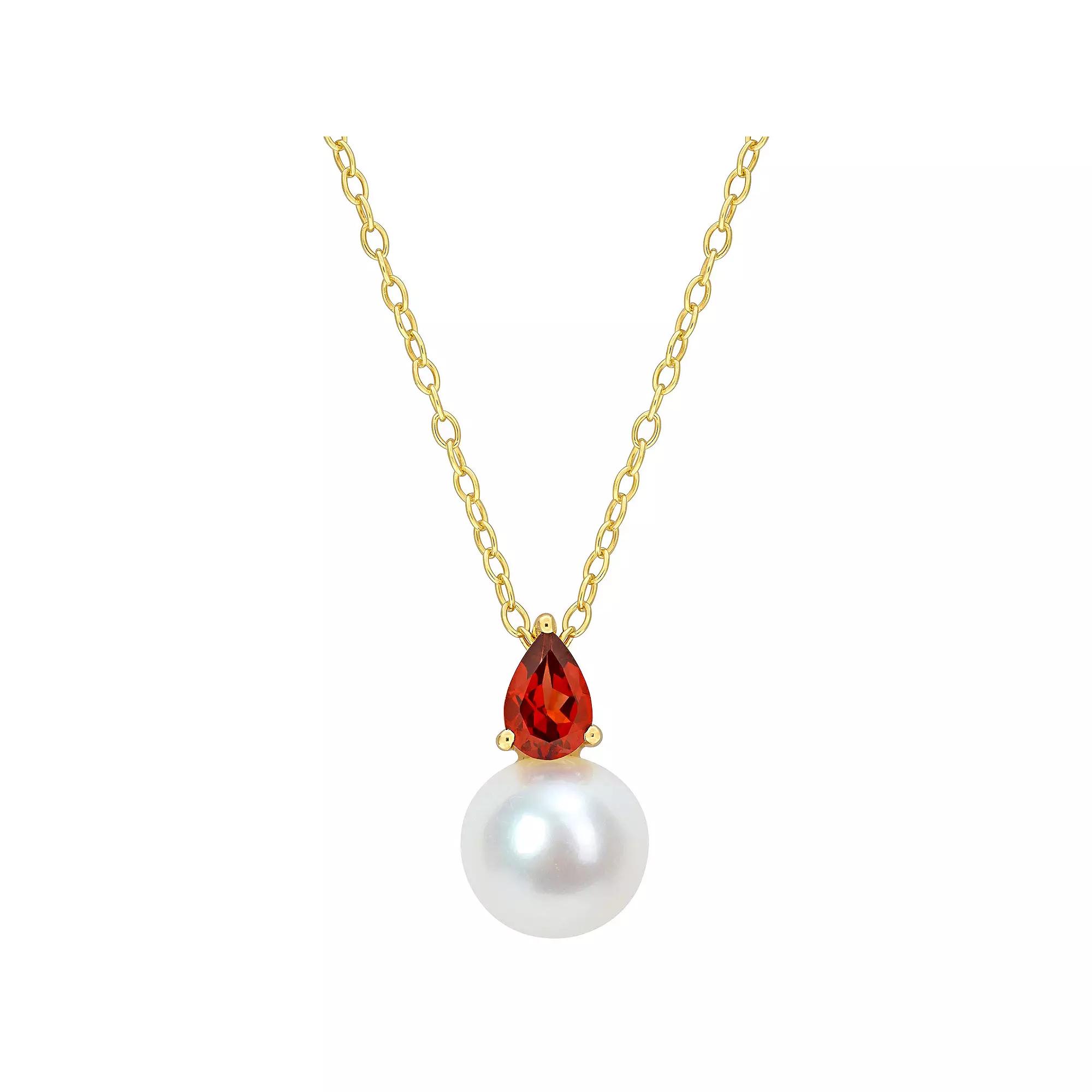 Stella Grace 18k Gold Over Silver Garnet & Freshwater Cultured Pearl Drop Pendant Necklace, Women's,  Product Image