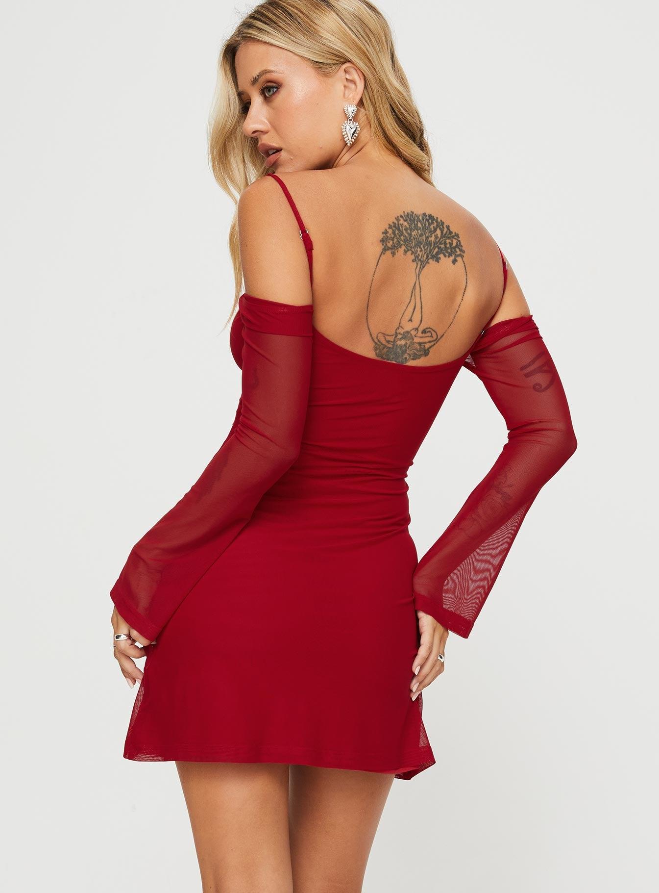 Edmone Long Sleeve Mini Dress Red Product Image