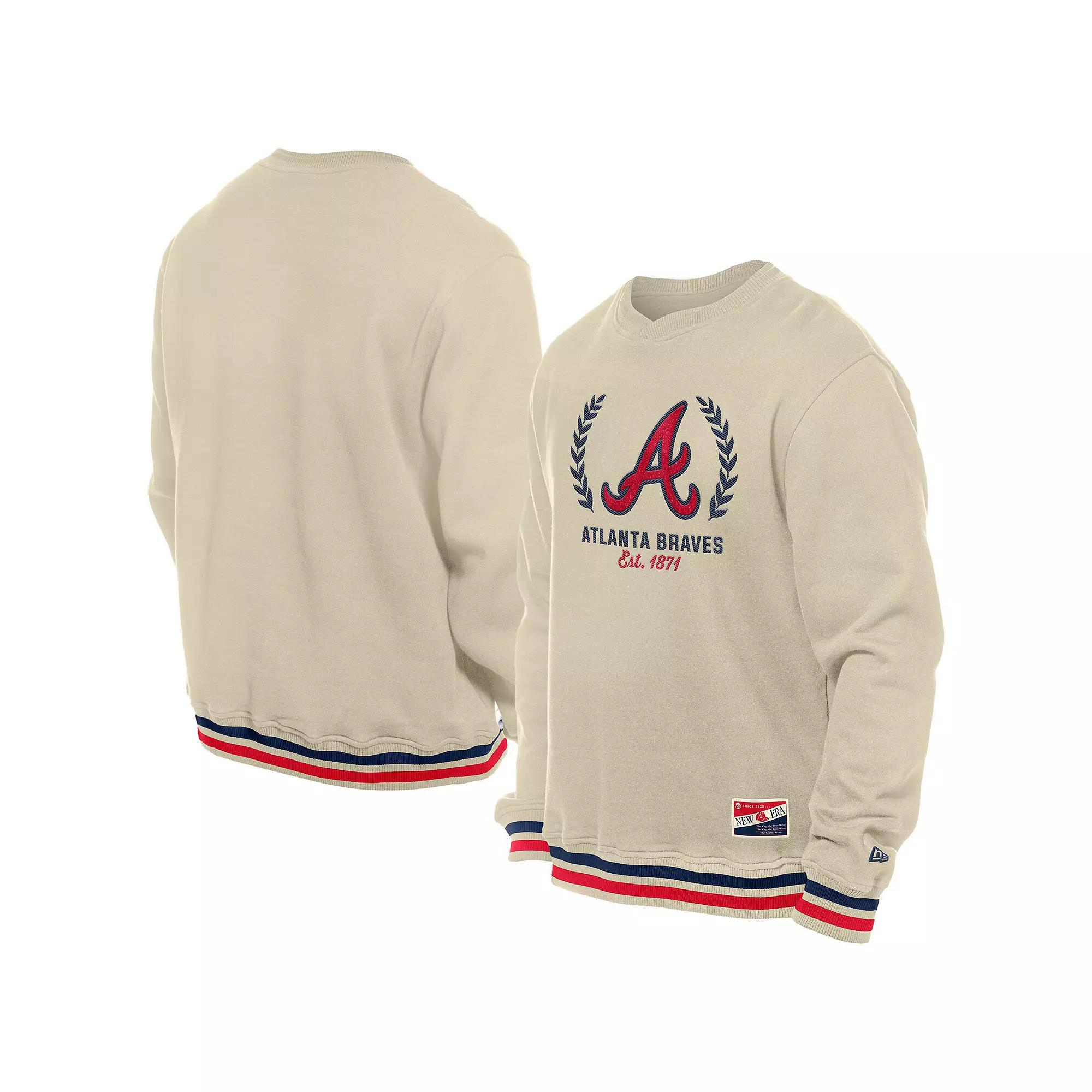 Men's New Era Cream Atlanta Braves Throwback Pullover Sweatshirt,  Product Image