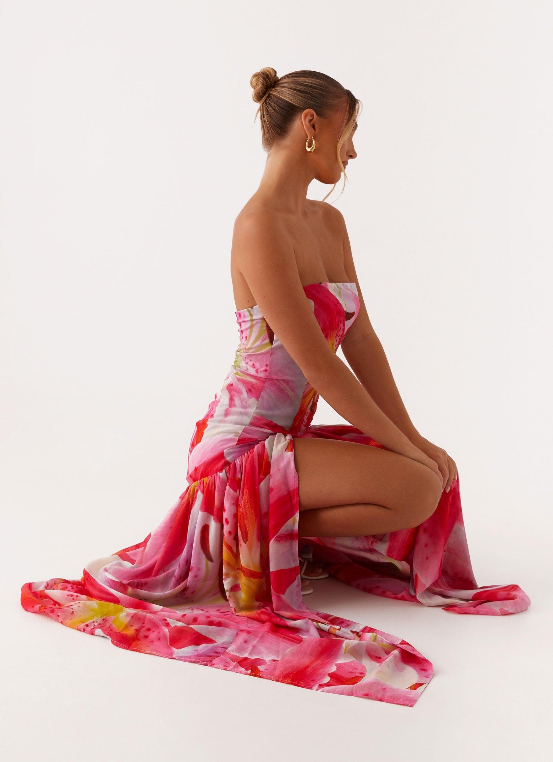 Eden Strapless Maxi Dress - White Pink Lilly Product Image