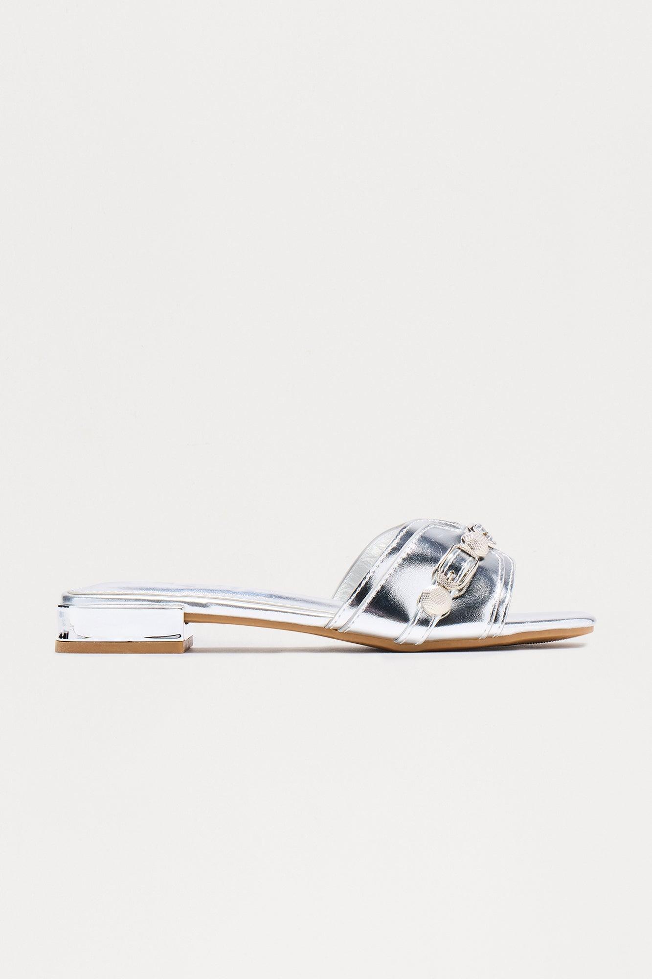 Sajie Hardware Slip On Sandals - Silver Female Product Image