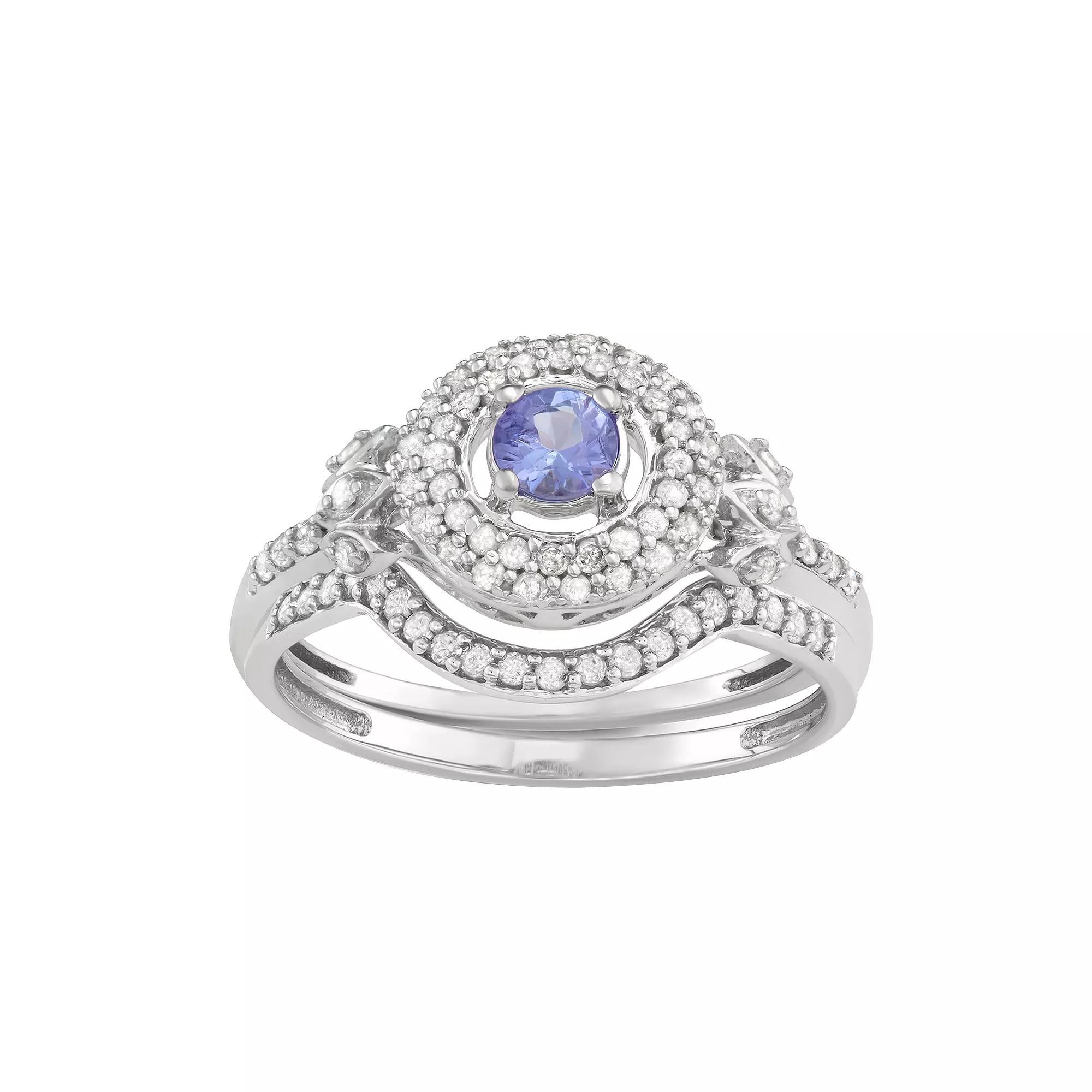 14k White Gold Gemstone & 5/8 Carat T.W. Diamond Engagement Ring, Womens, Tanzanite Product Image