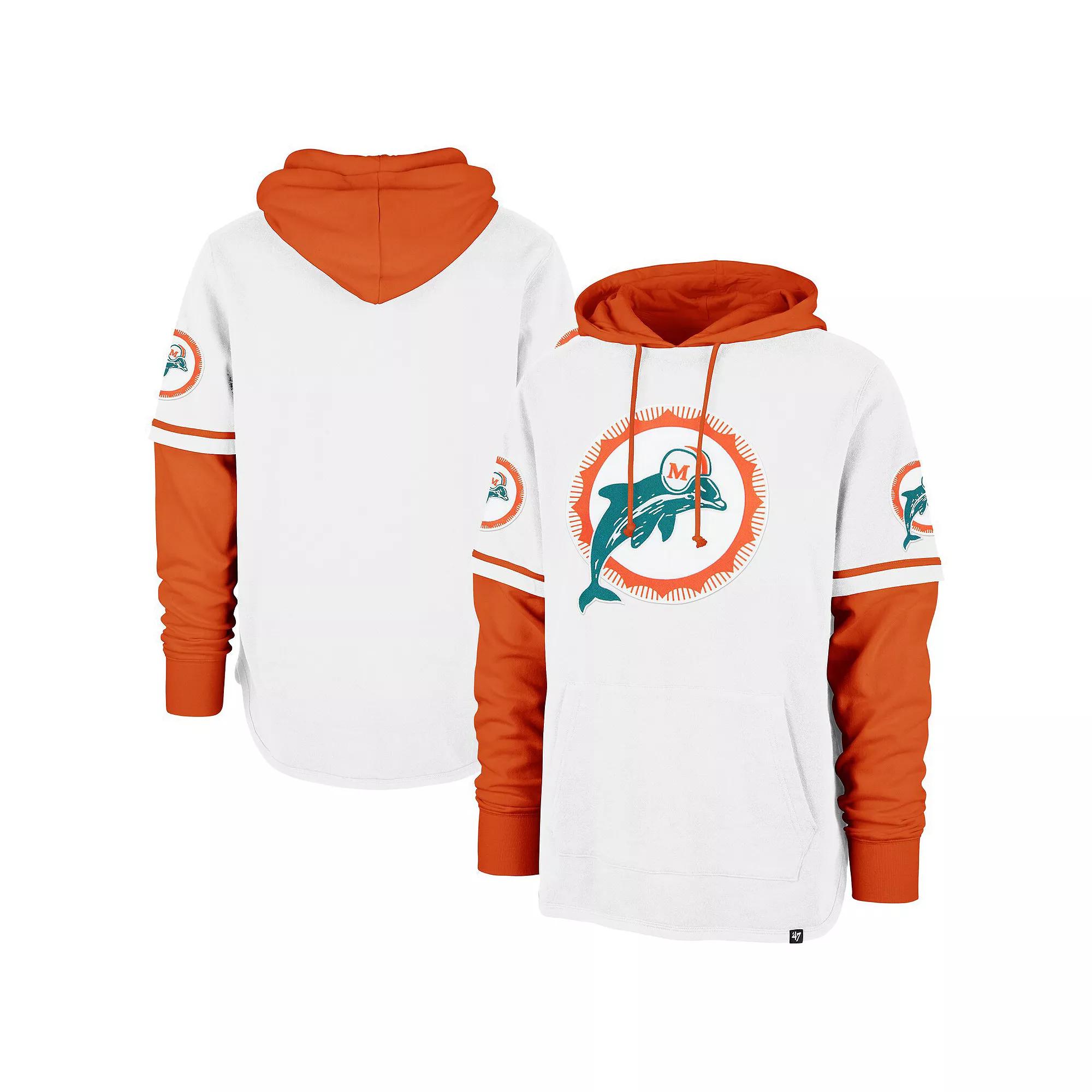 Men's '47  White Miami Dolphins Throwback Shortstop Pullover Hoodie, Size: 2XL Product Image