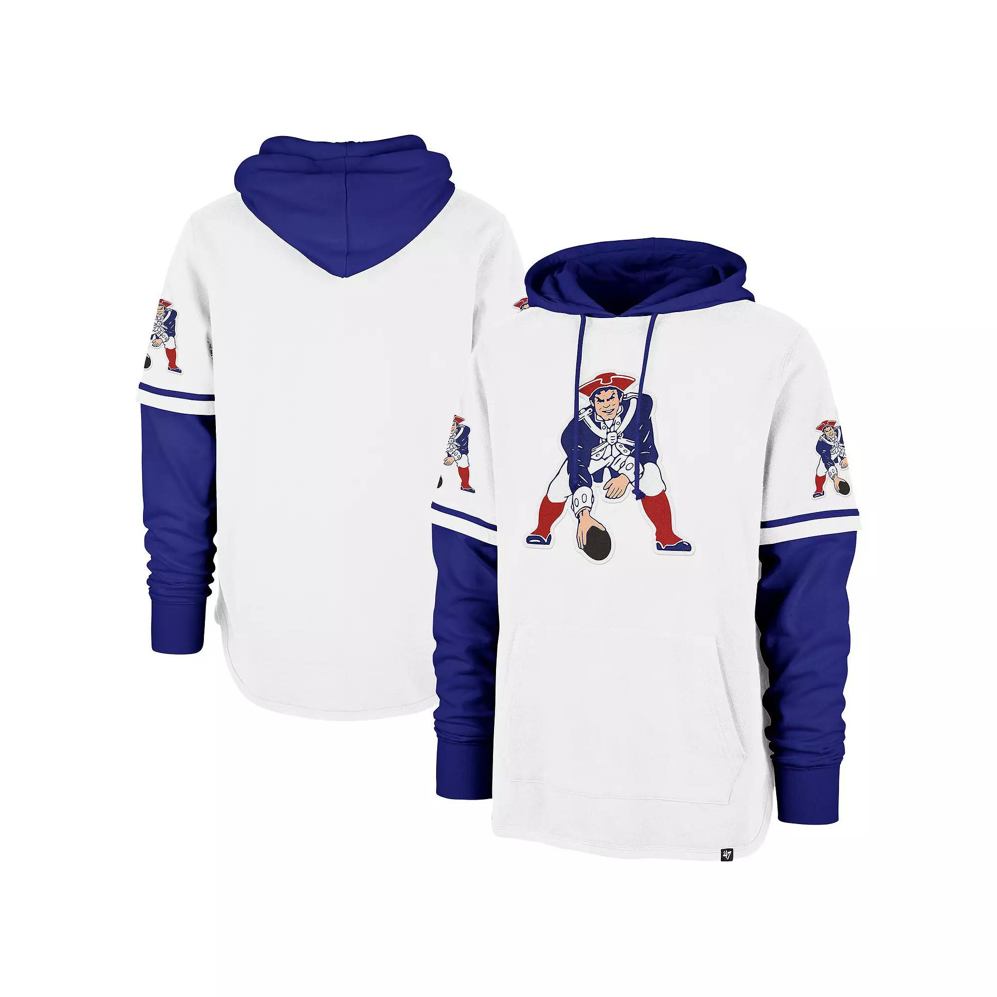 Men's '47  White New England Patriots Throwback Shortstop Pullover Hoodie, Size: XL Product Image