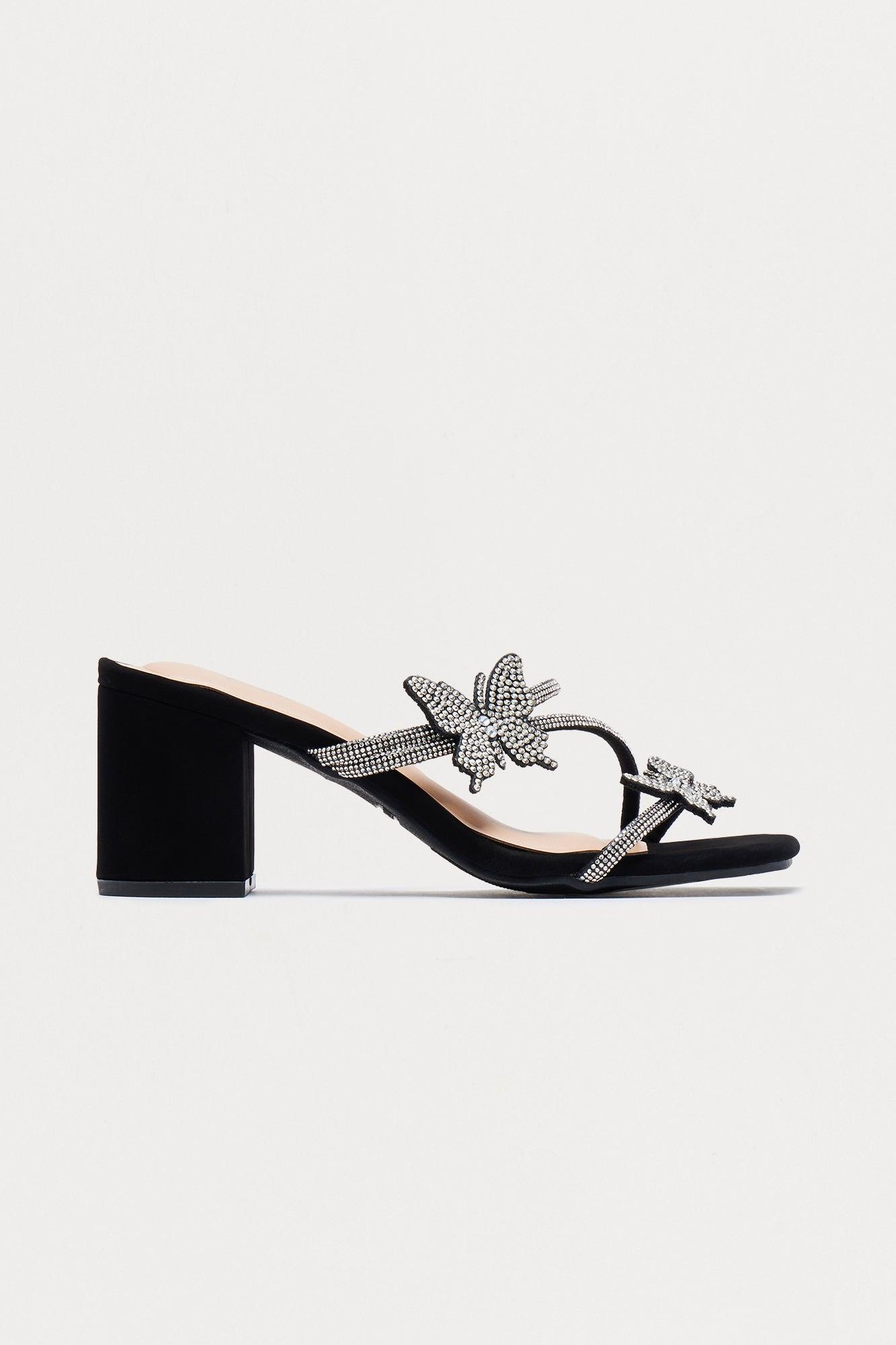 Kenley Butterfly Rhinestone Mules - Black Product Image